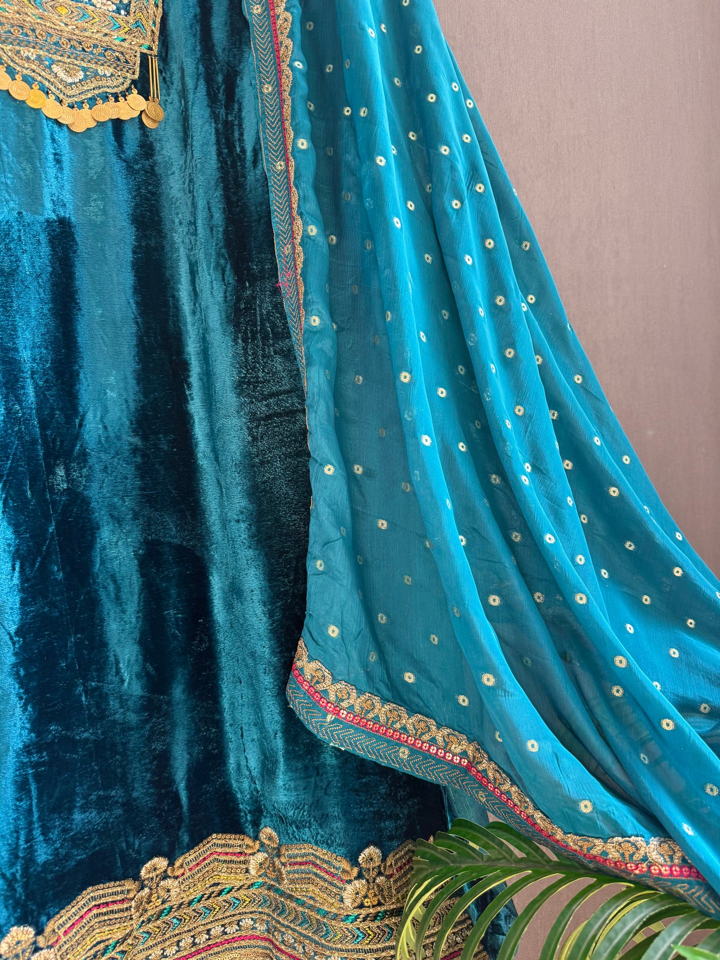 Velvet hand work suit