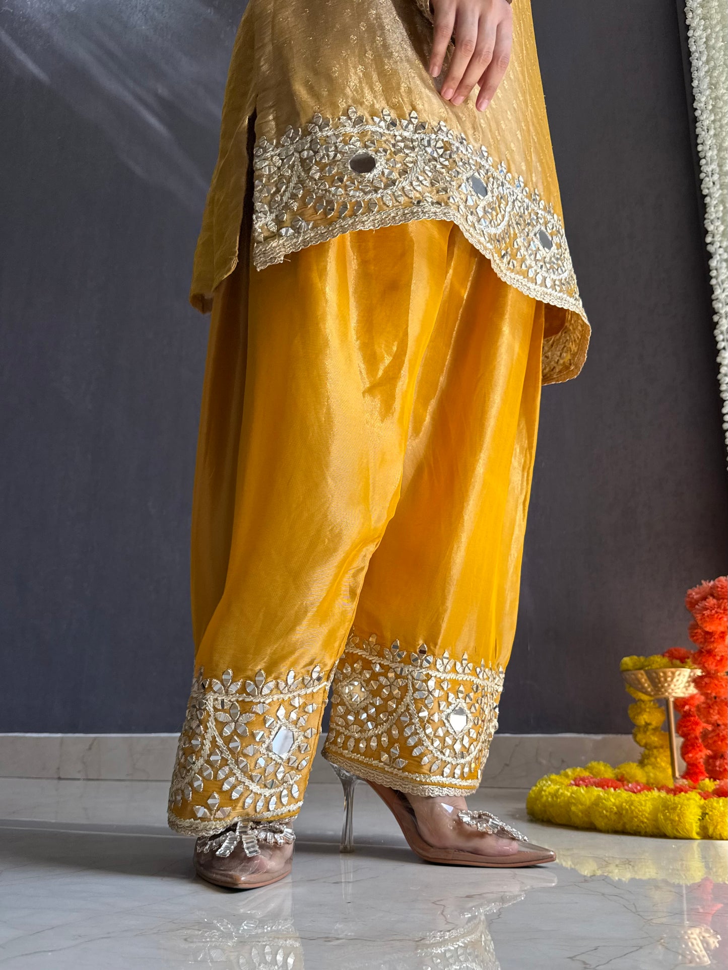 Luxurious mirrorwork farshi salwar set