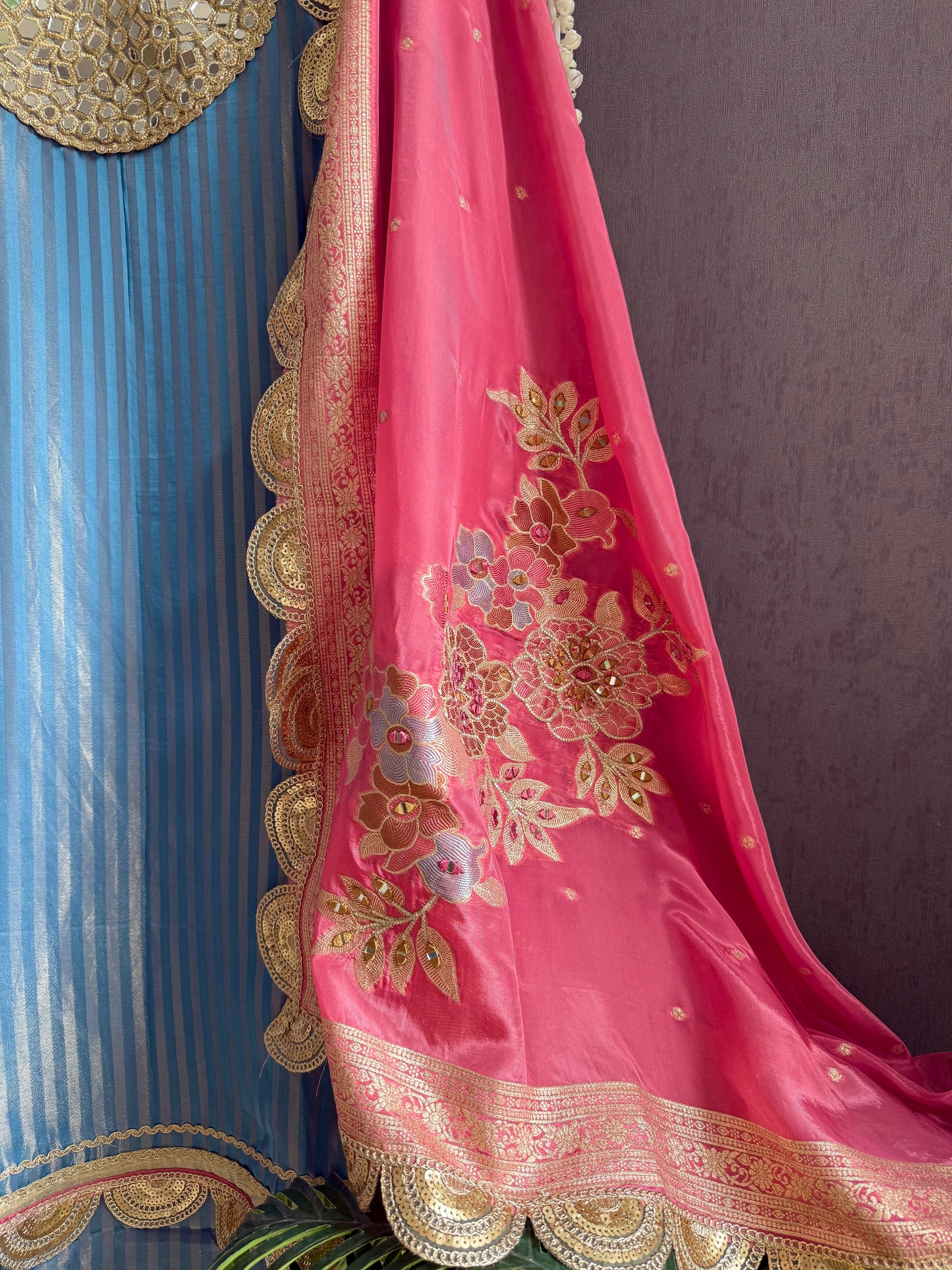 Premium Mirror work tissue benarsi suit