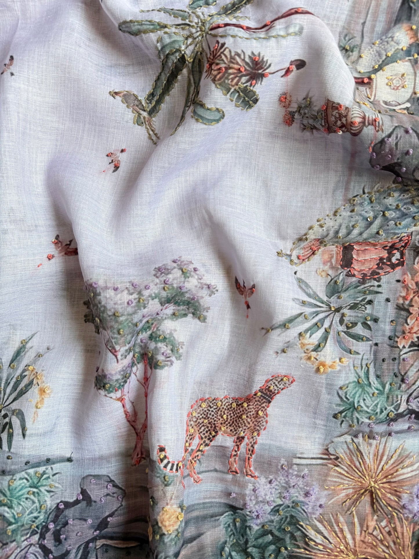 Pure linen frenchknot kantha work suit