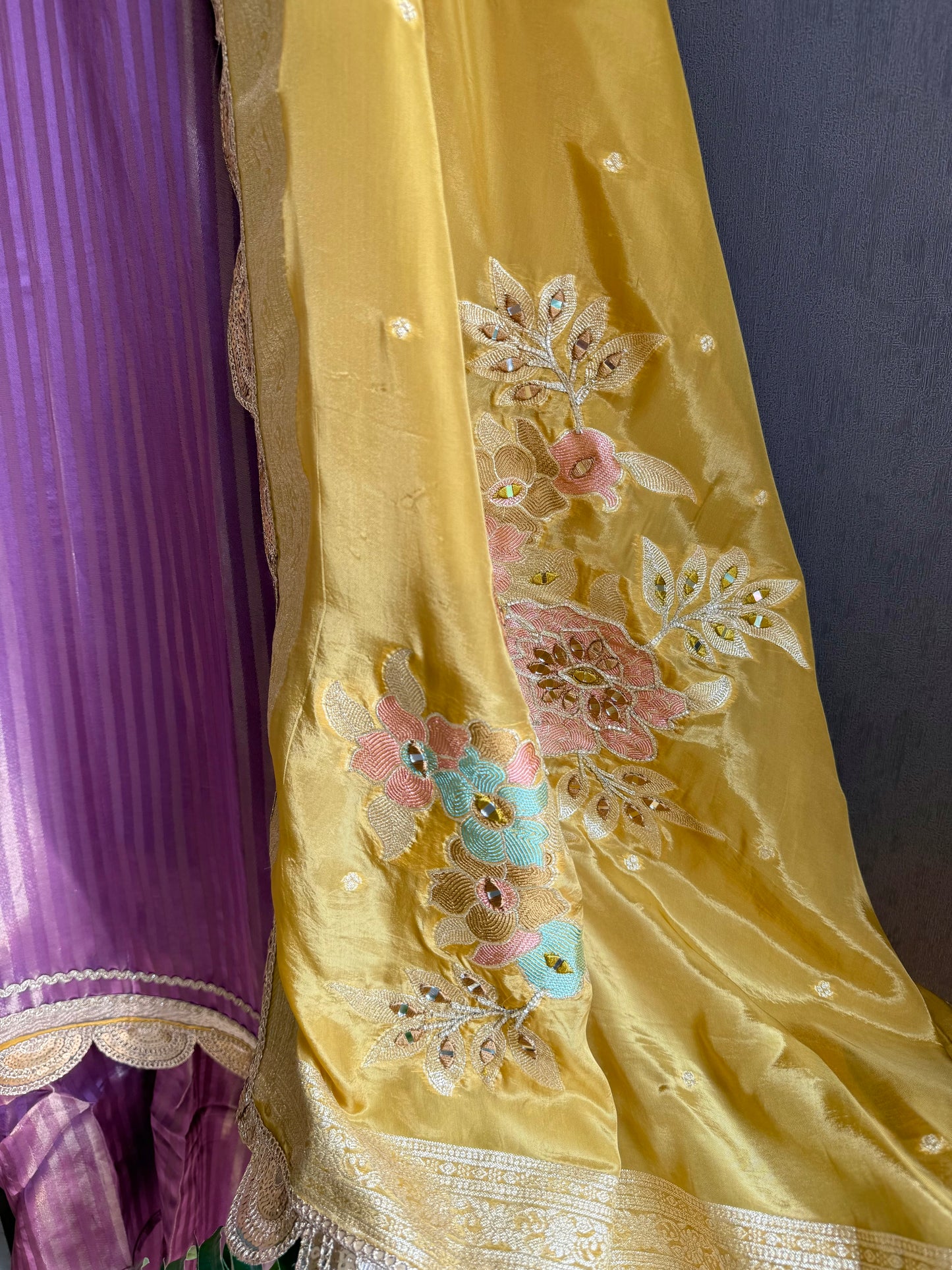 Premium Mirror work tissue benarsi suit