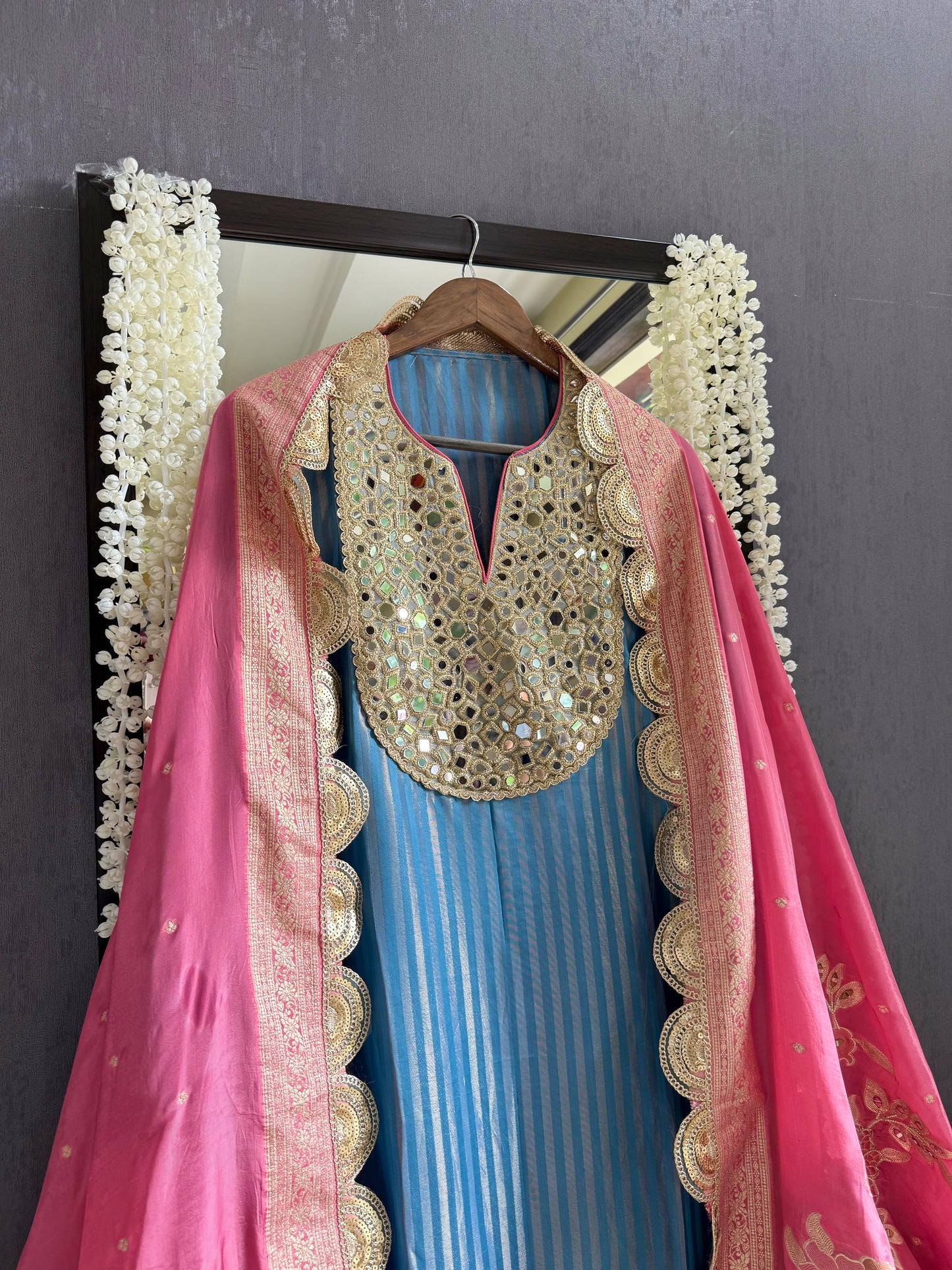 Premium Mirror work tissue benarsi suit