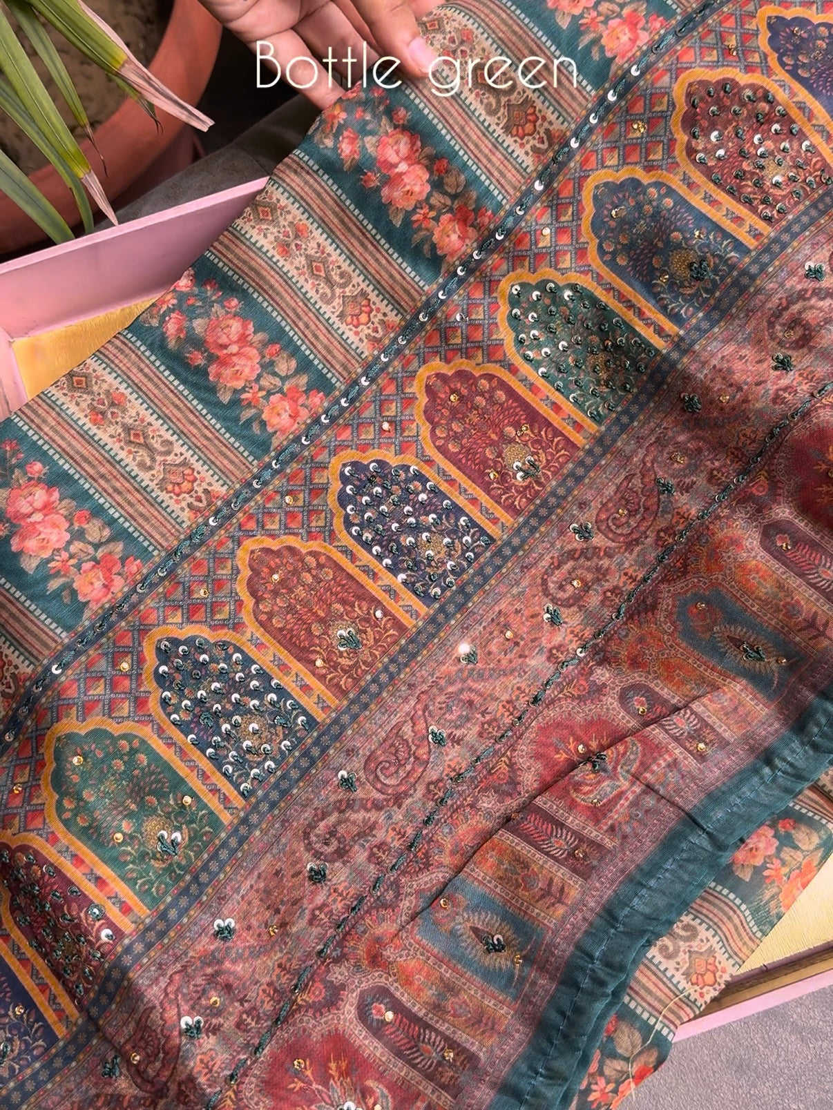 Maheshwari floral kantha work Unstitched suit
