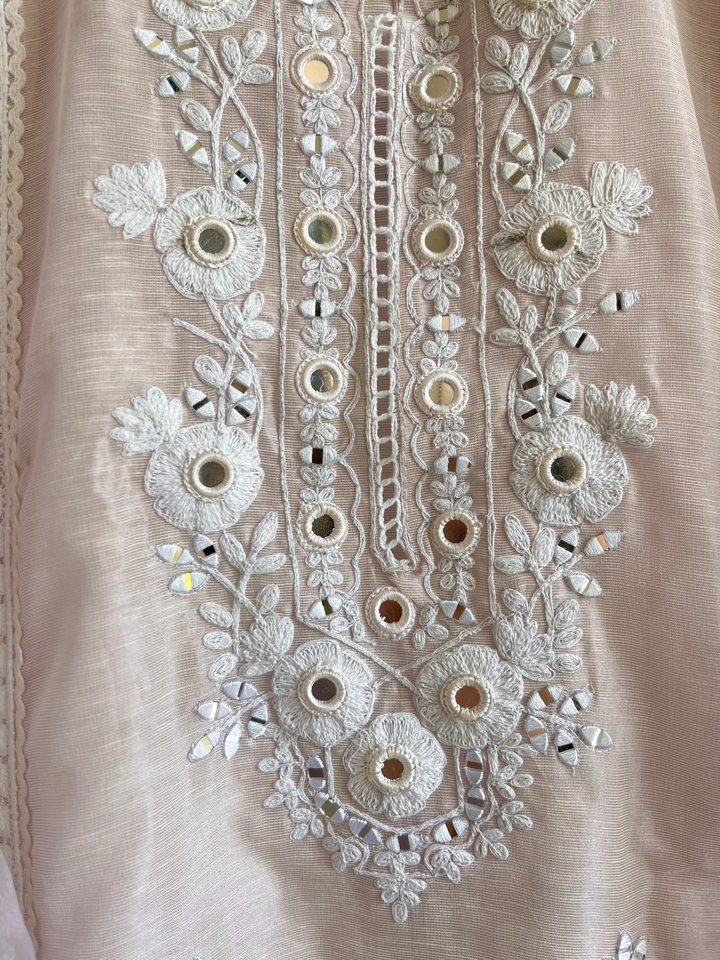 Premium Linen mirrorwork lacework suit