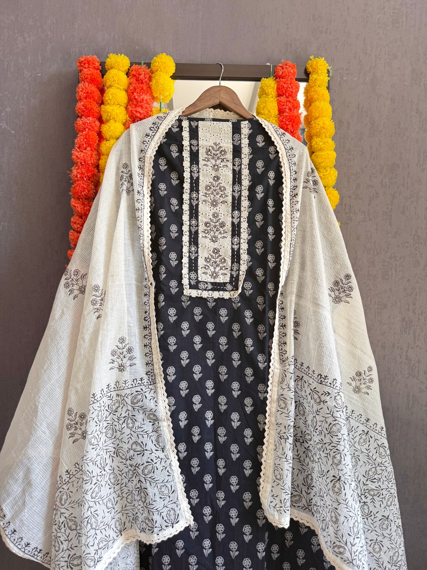 Mulmul handblocked suit