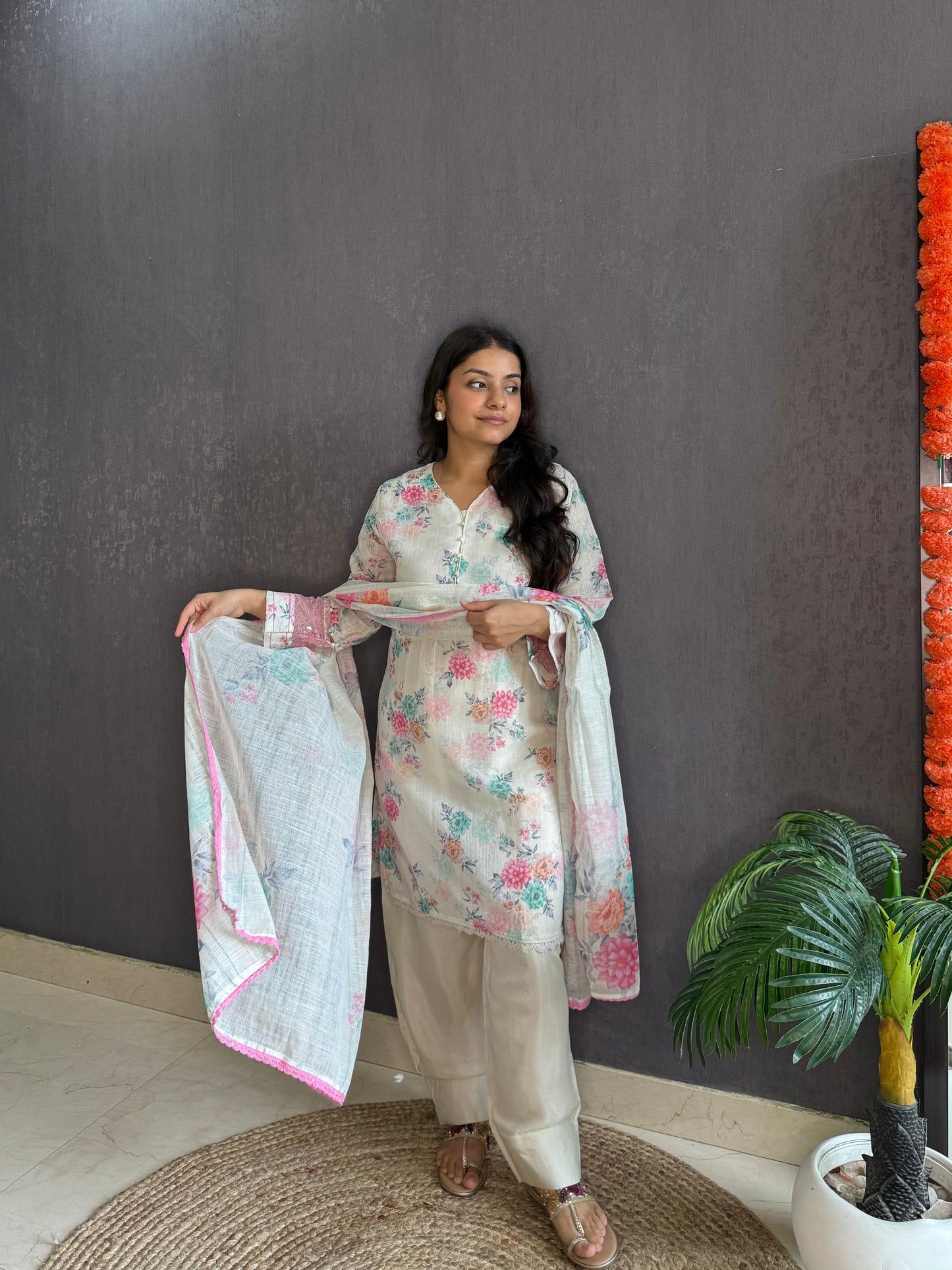 Linen cotton printed farshi kurta set