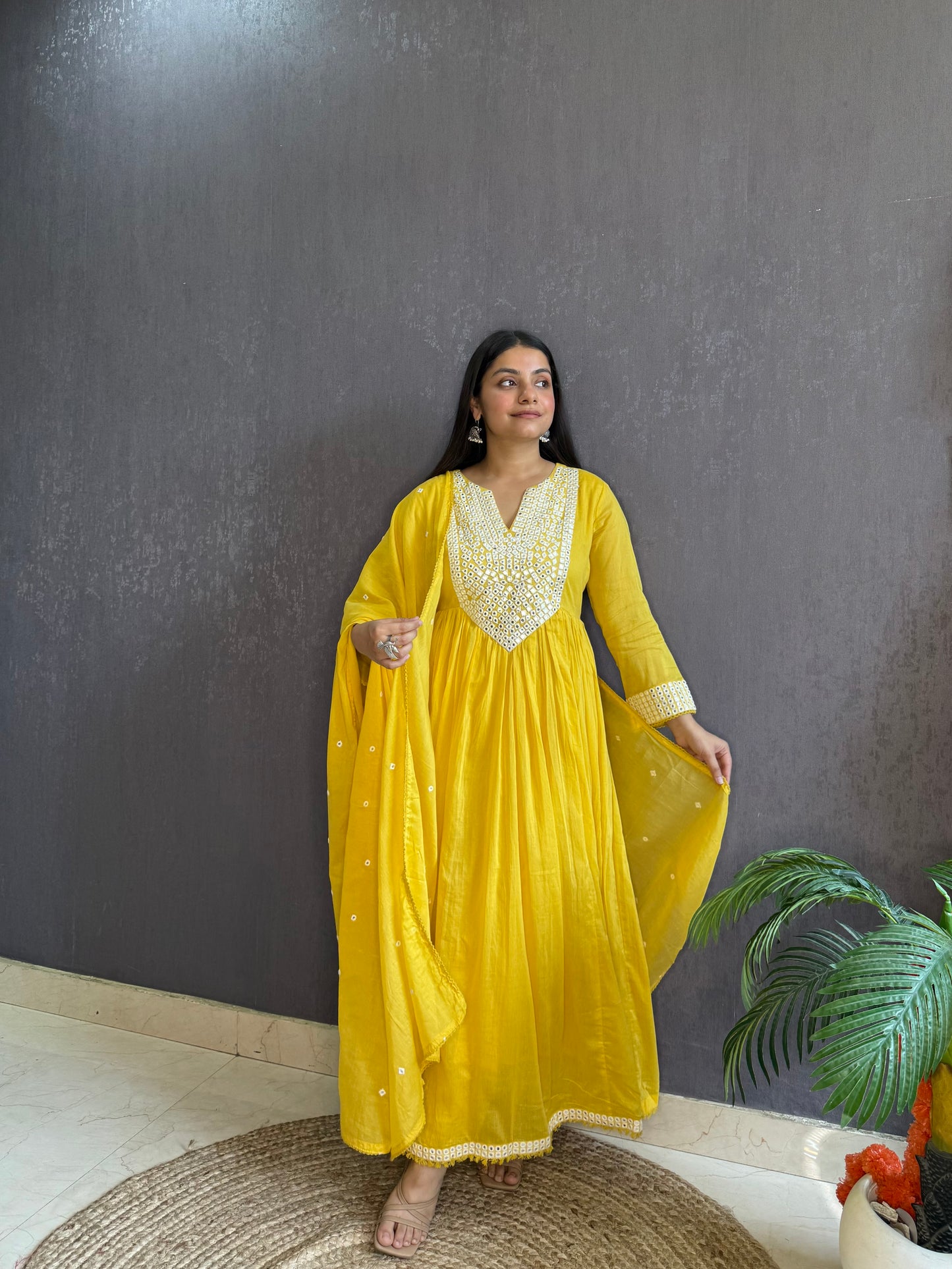 Mal cotton mirror embroidered Anarkali