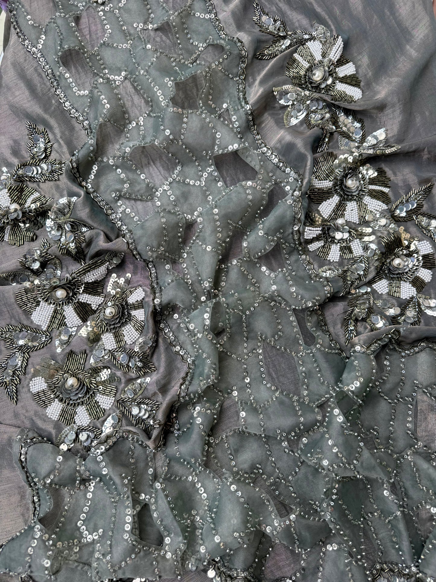Luxurious cutwork Tissue silk suit