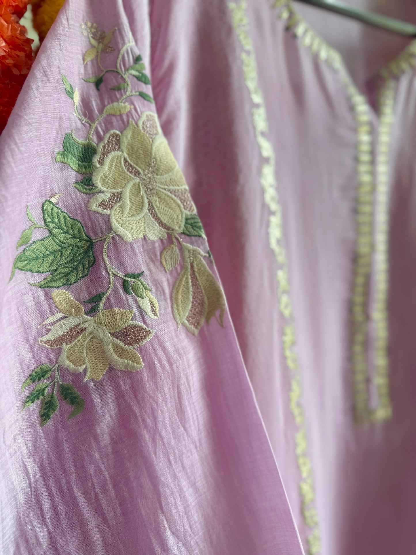 Luxurious Mul chanderi gold appliqué work suit
