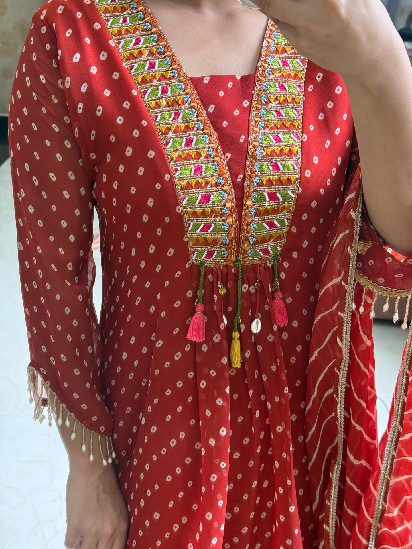 Handwork Bandhani Sharara suit