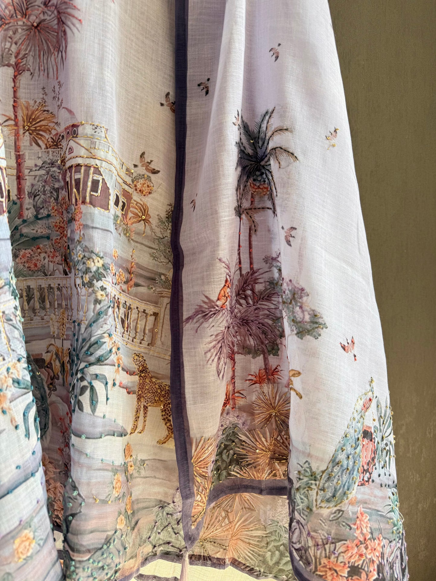 Pure linen frenchknot kantha work suit