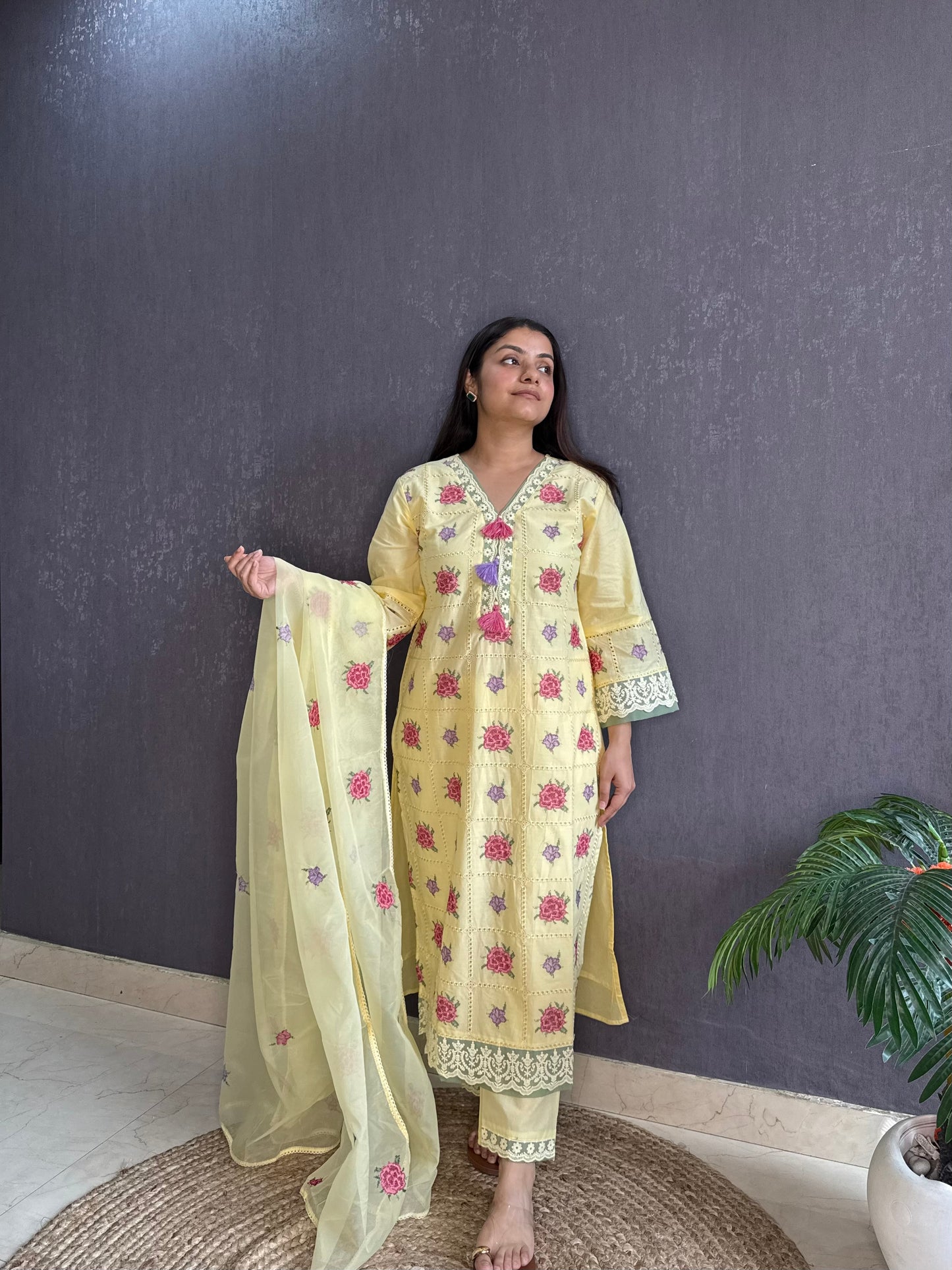 Cotton roses designer suit