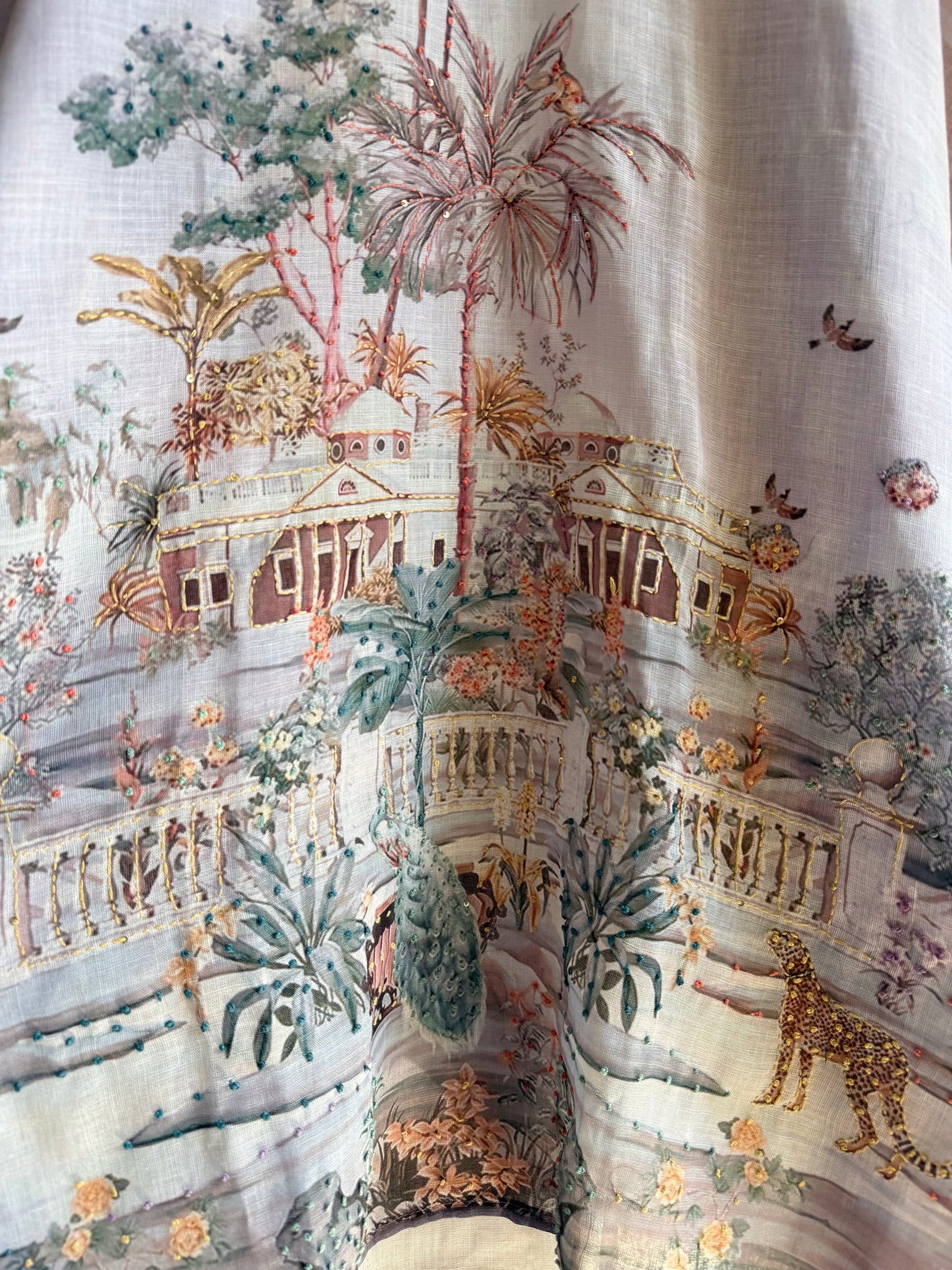 Pure linen frenchknot kantha work suit