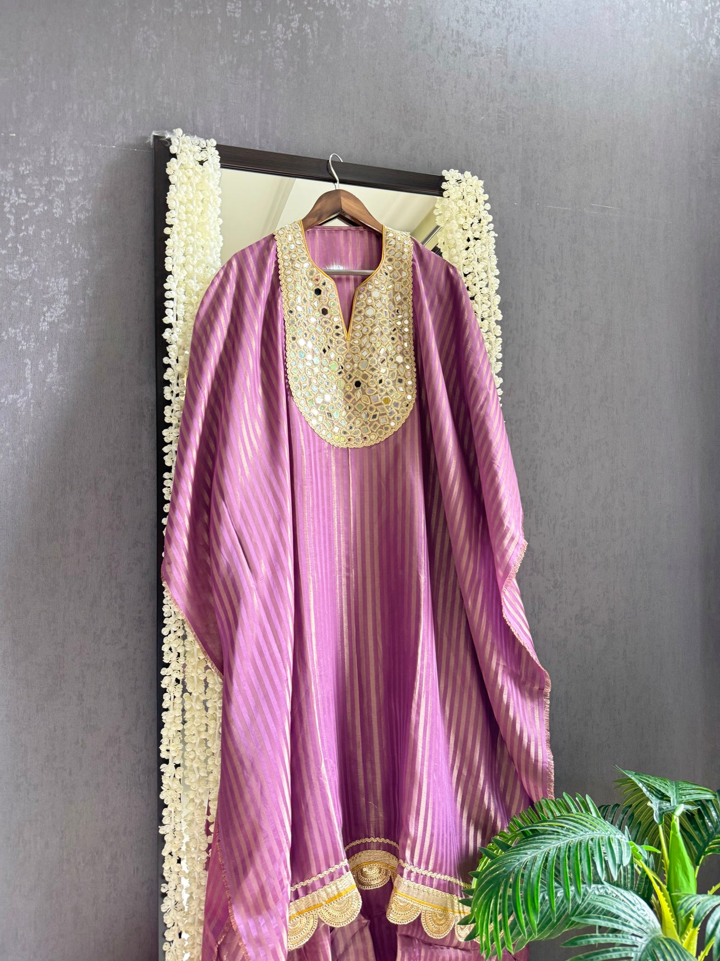 Premium Mirror work tissue benarsi suit