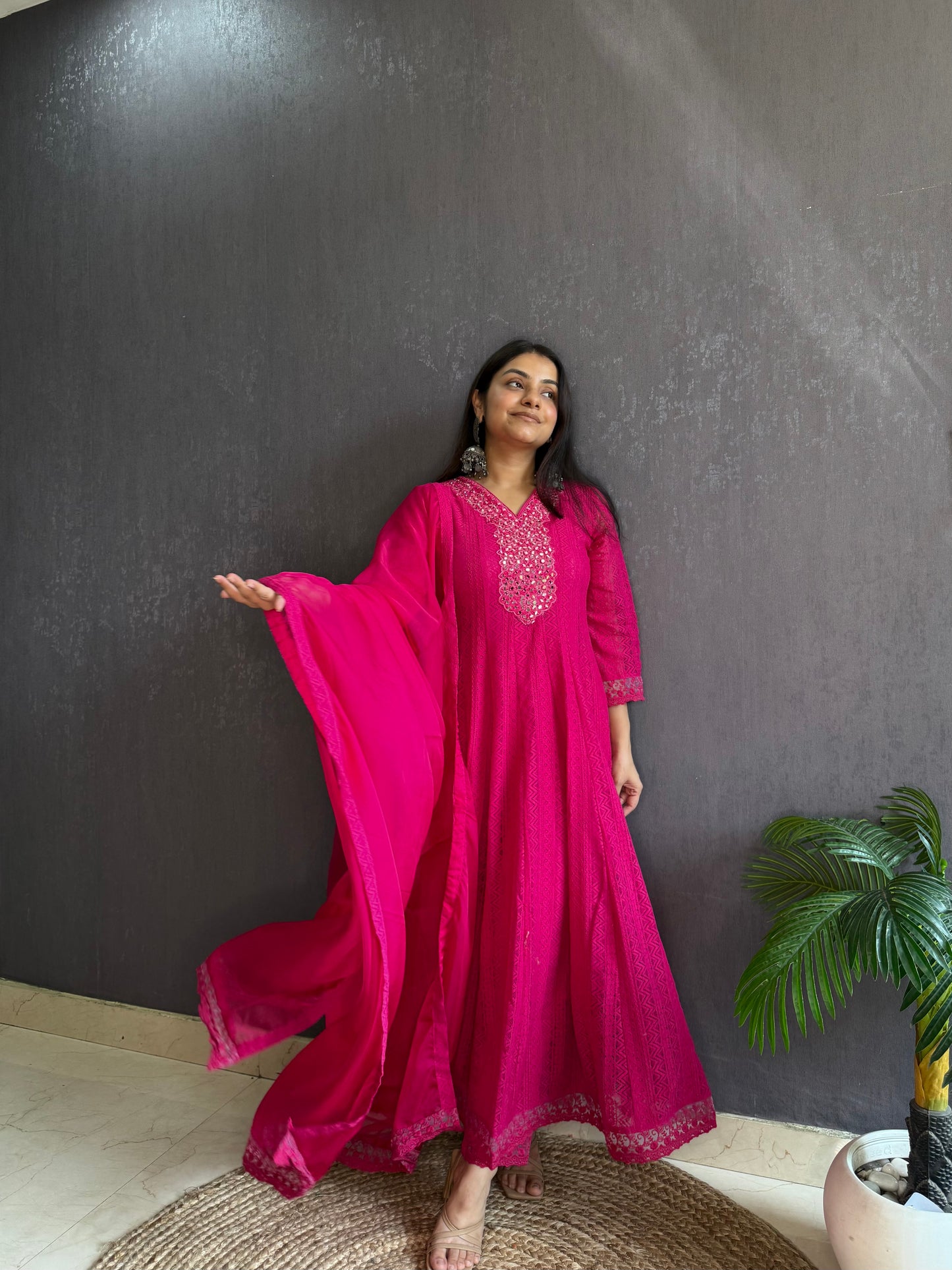 Pure cotton lace work Anarkali