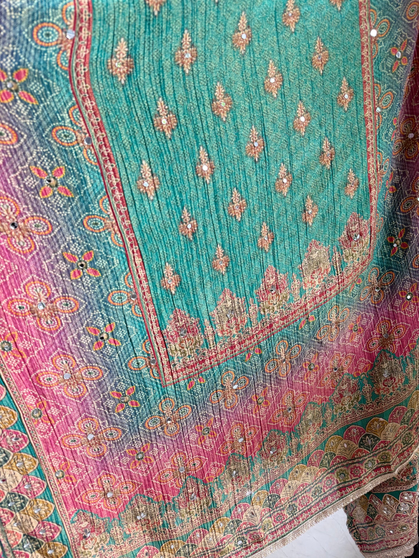 Crush tissue Bandhani ombré suit