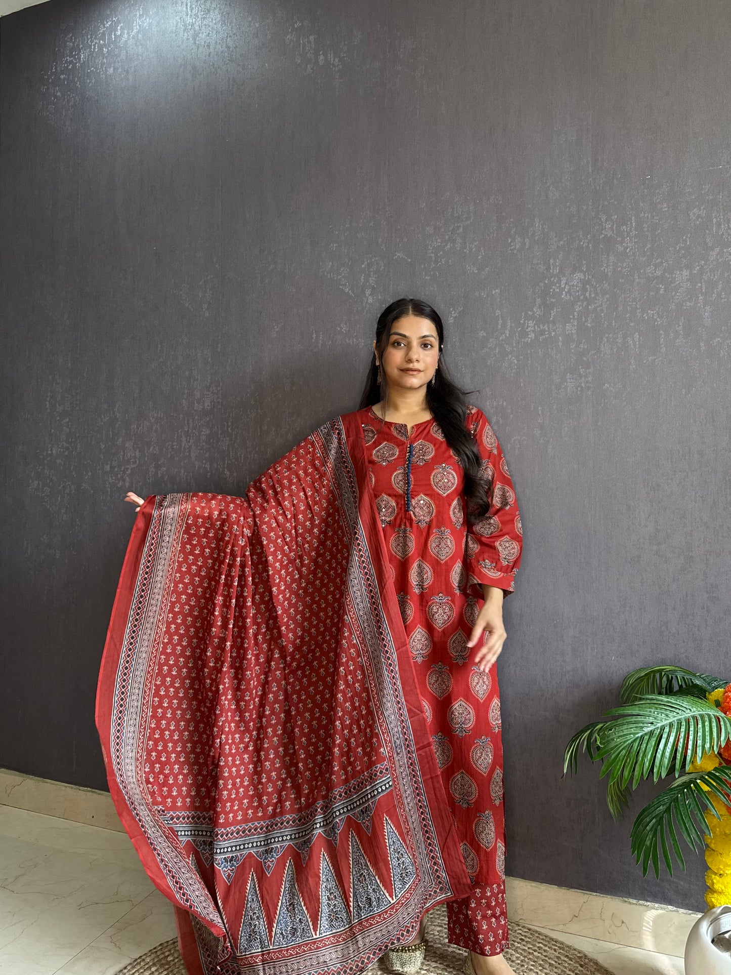 Pure cotton anaar ajrakh print suit set