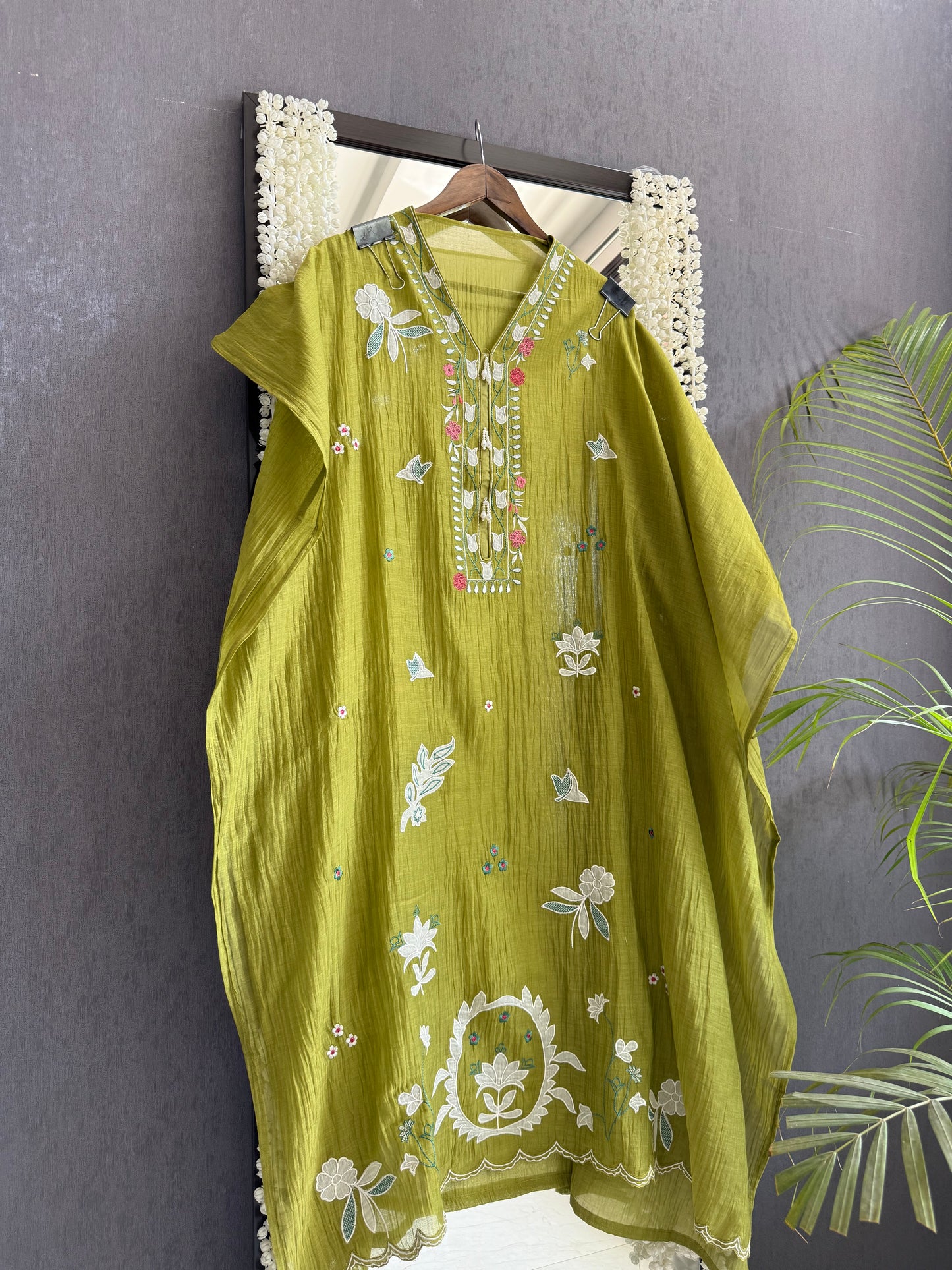 Luxurious Mul chanderi appliqué work suit