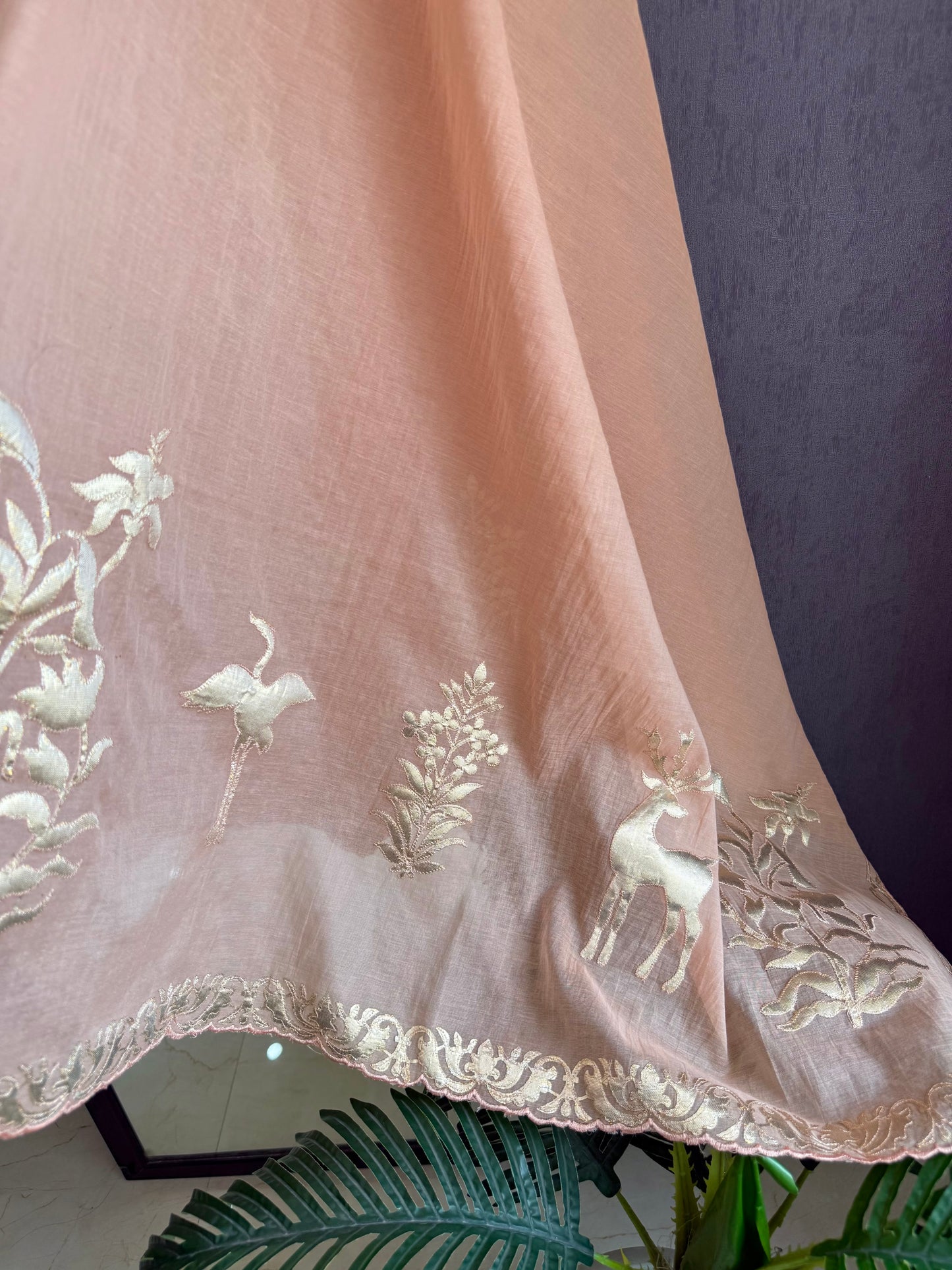 Luxurious Mul chanderi appliqué work suit