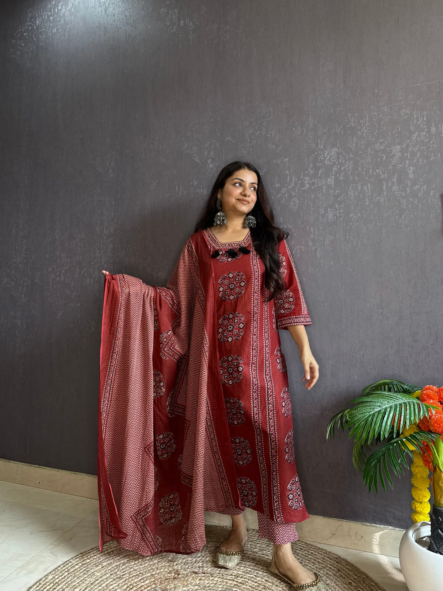 Pure cotton ajrakh print suit set