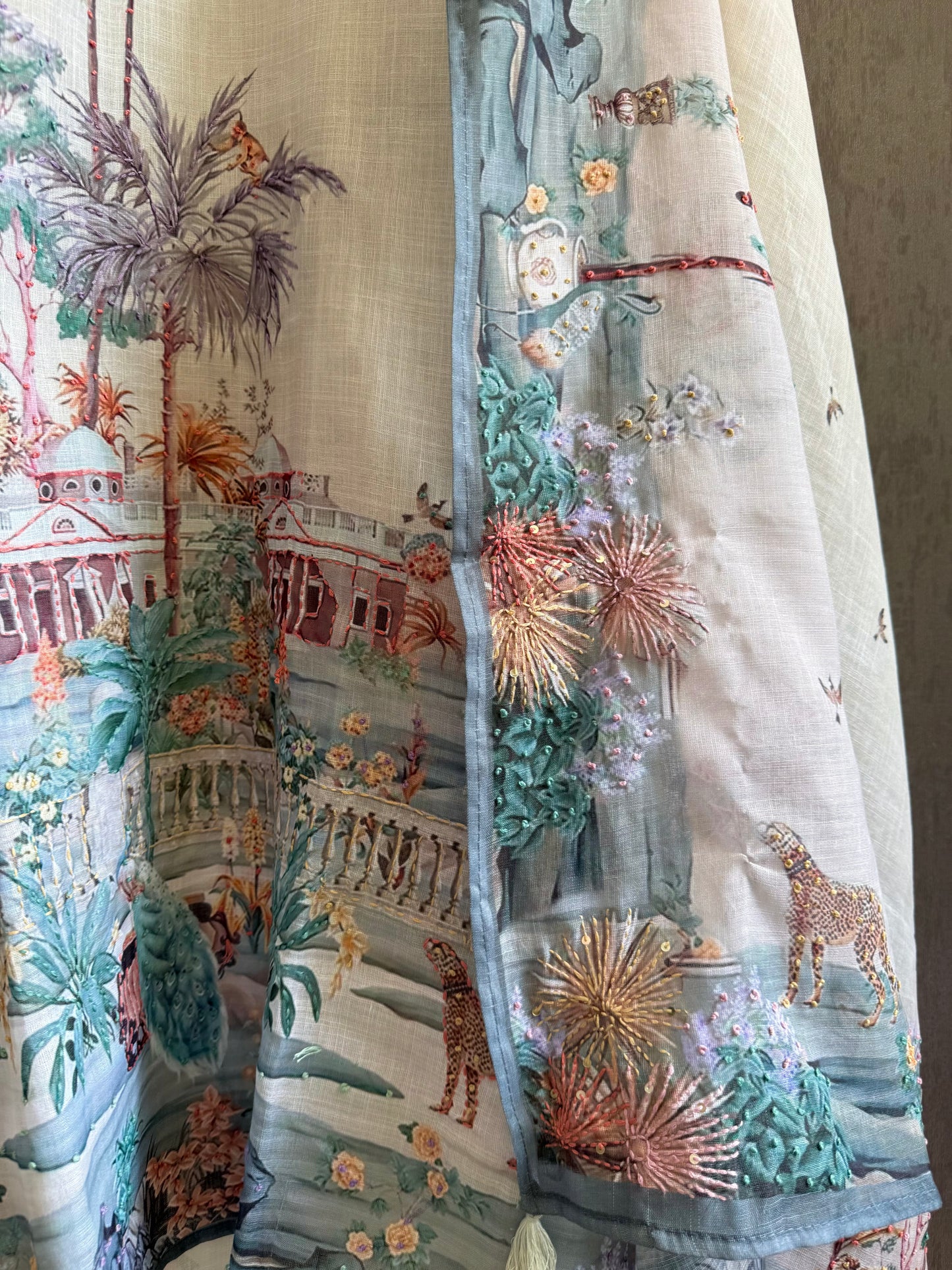 Pure linen frenchknot kantha work suit