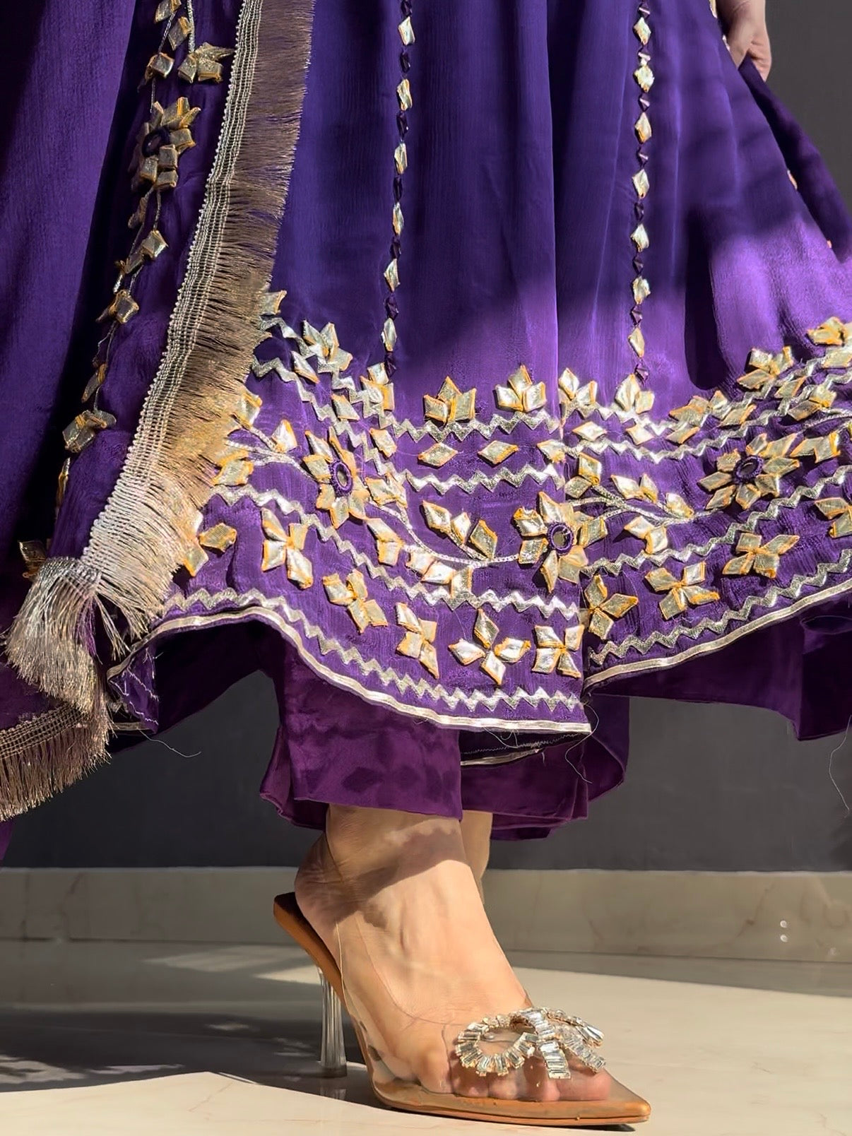 Pure chinon gotapatti anarkali set