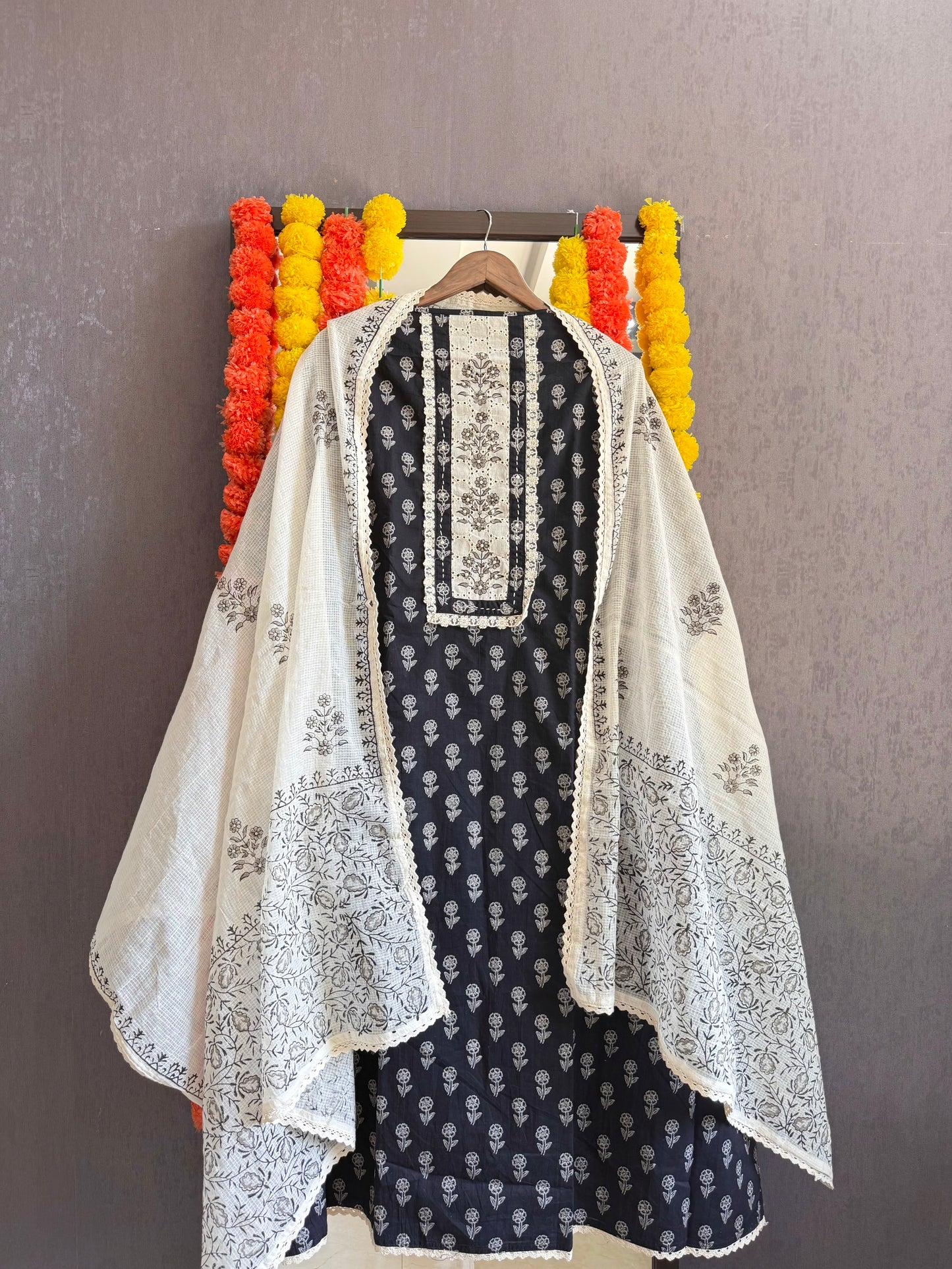 Mulmul handblocked suit