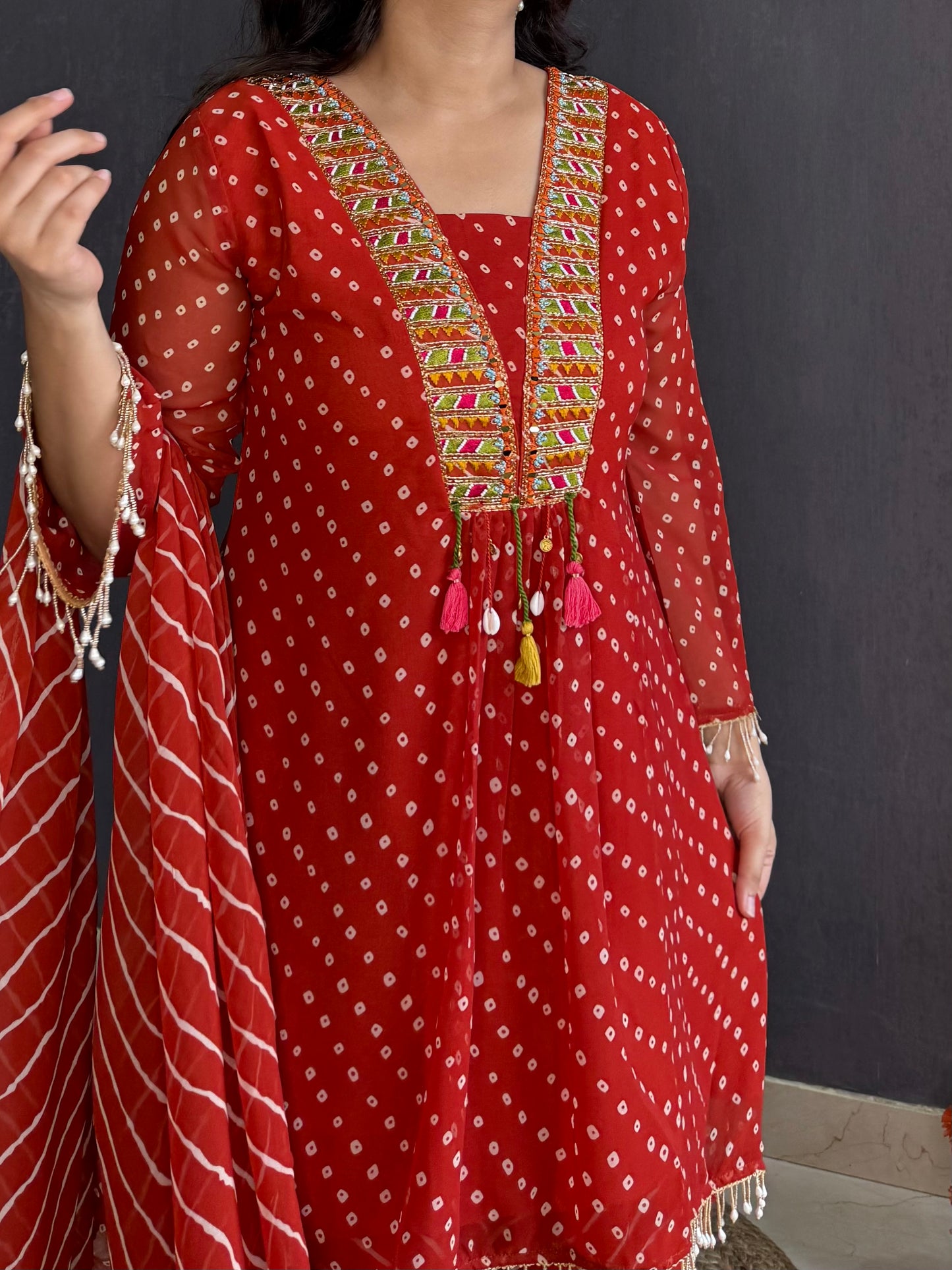 Handwork Bandhani Sharara suit