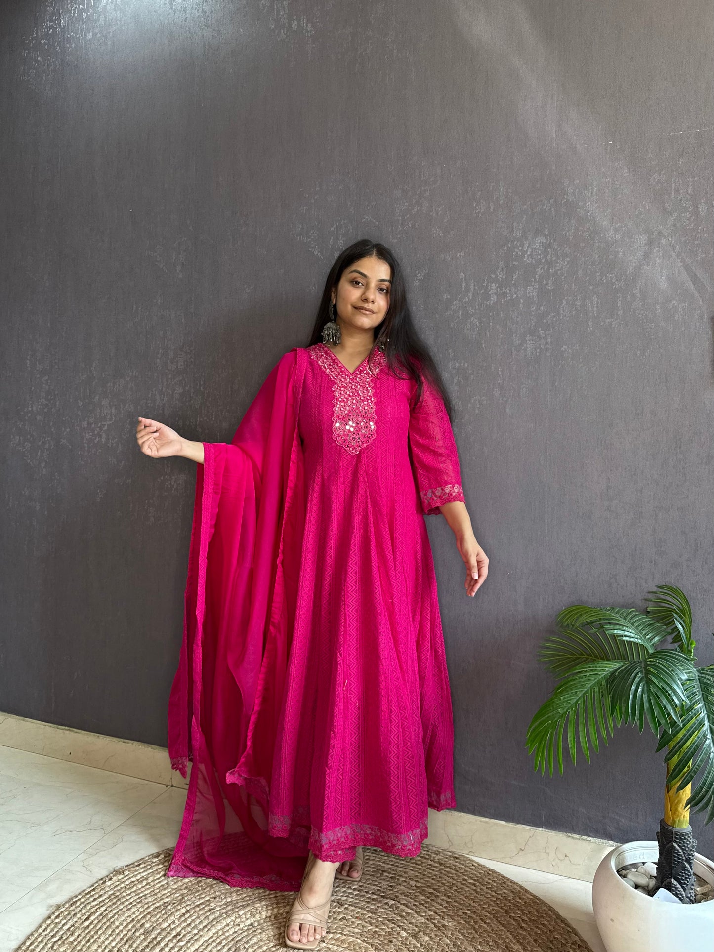 Pure cotton lace work Anarkali