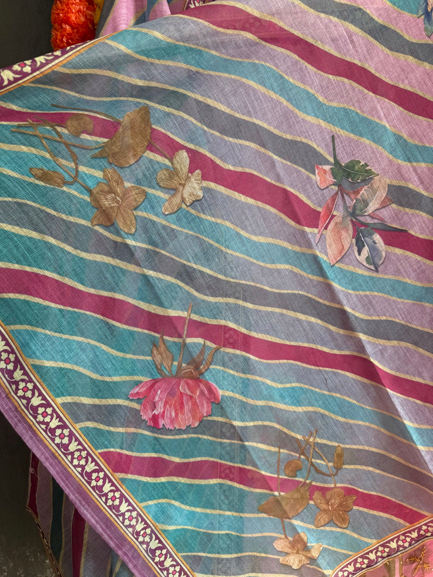 Pure linen lotus kantha work suit