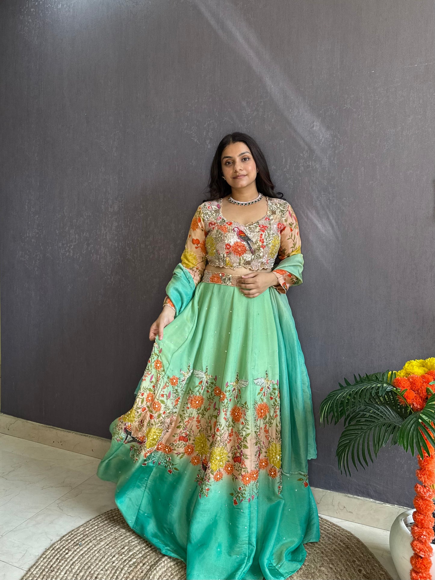 Handwork birds ombré Lehenga set