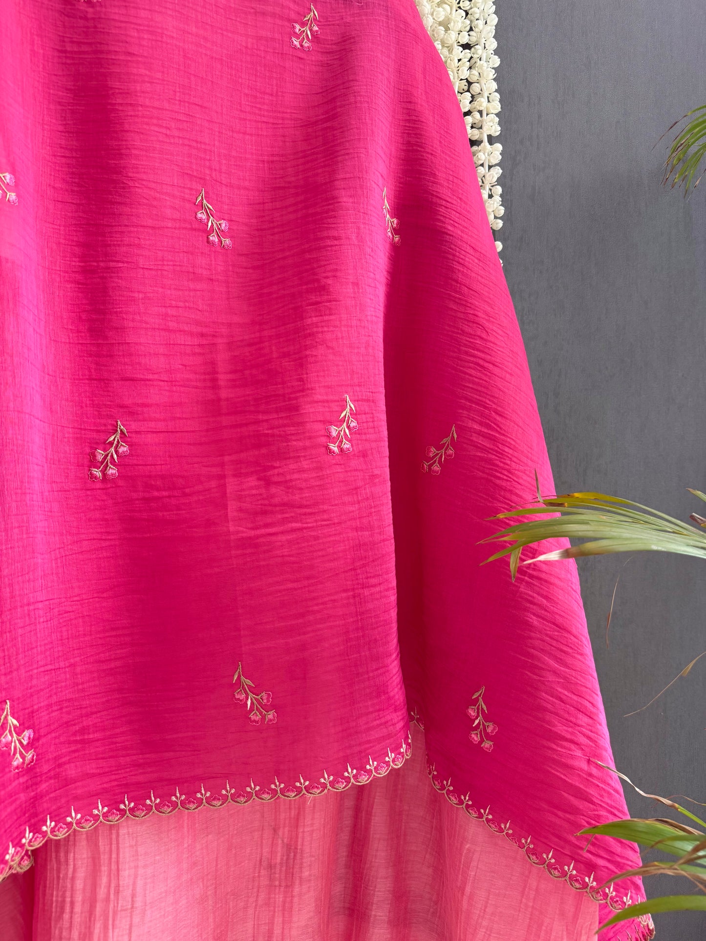 Luxurious Mul chanderi appliqué floral suit