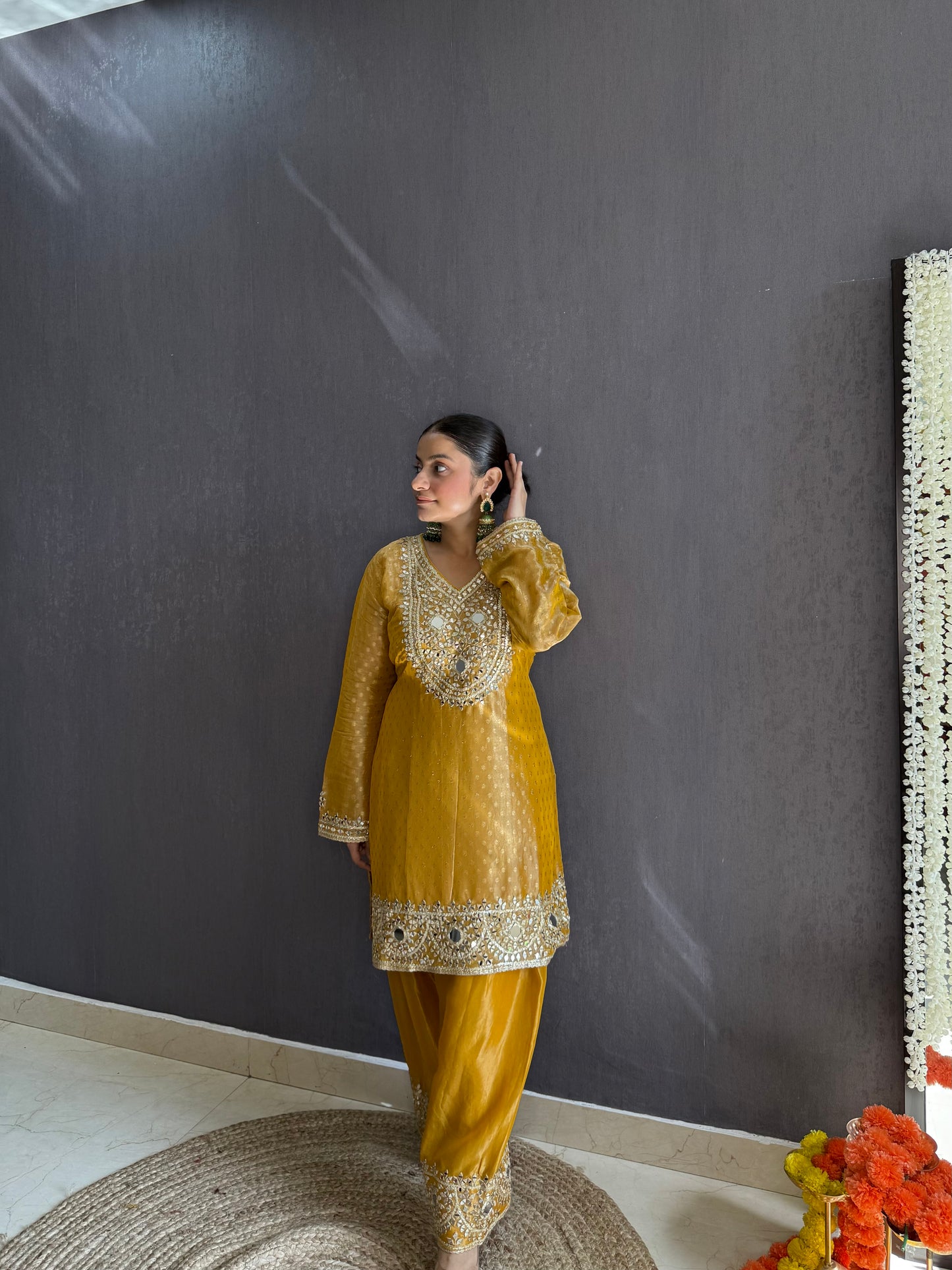Luxurious mirrorwork farshi salwar set