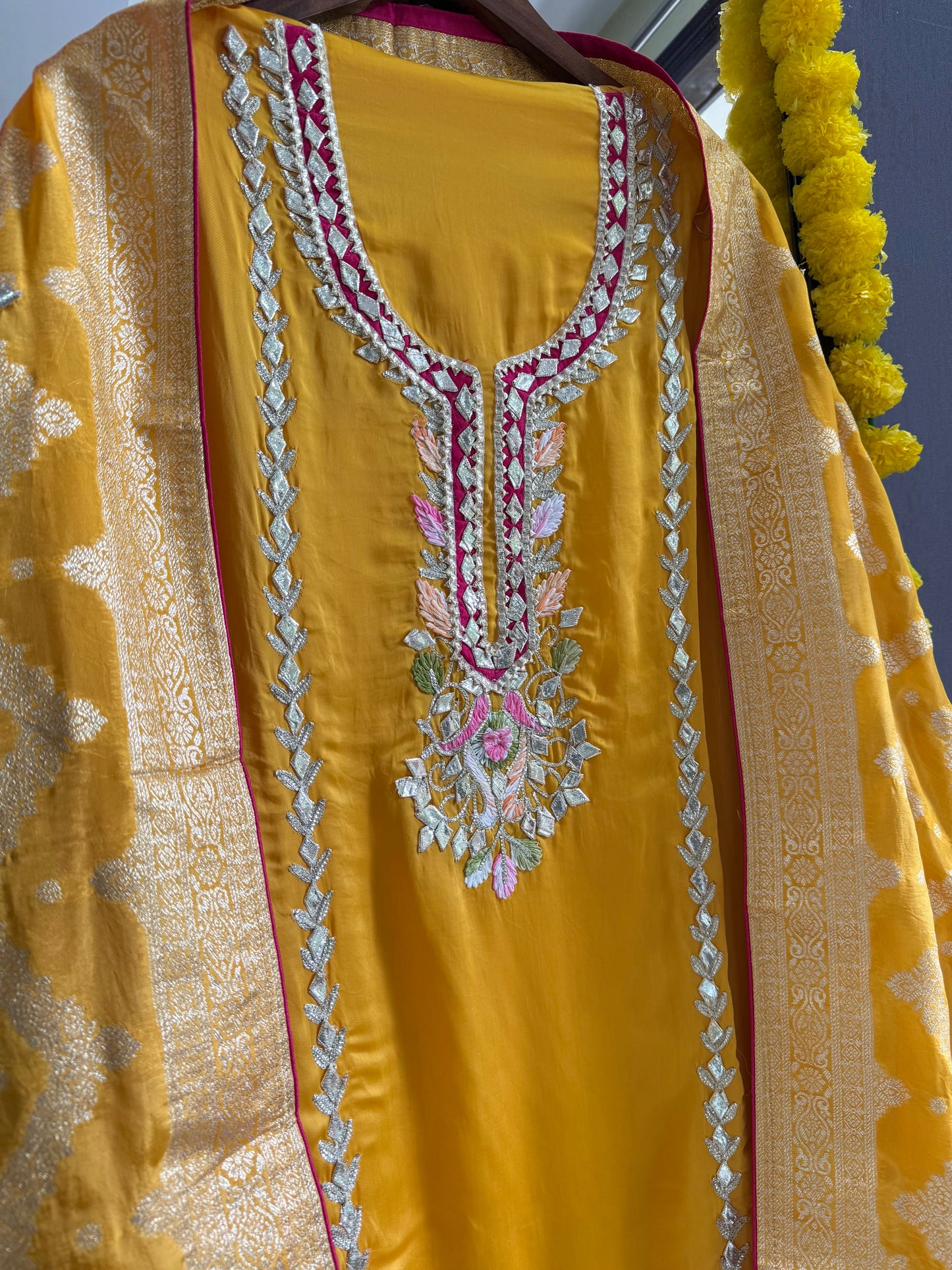 Luxurious Gotapatti satin silk suit