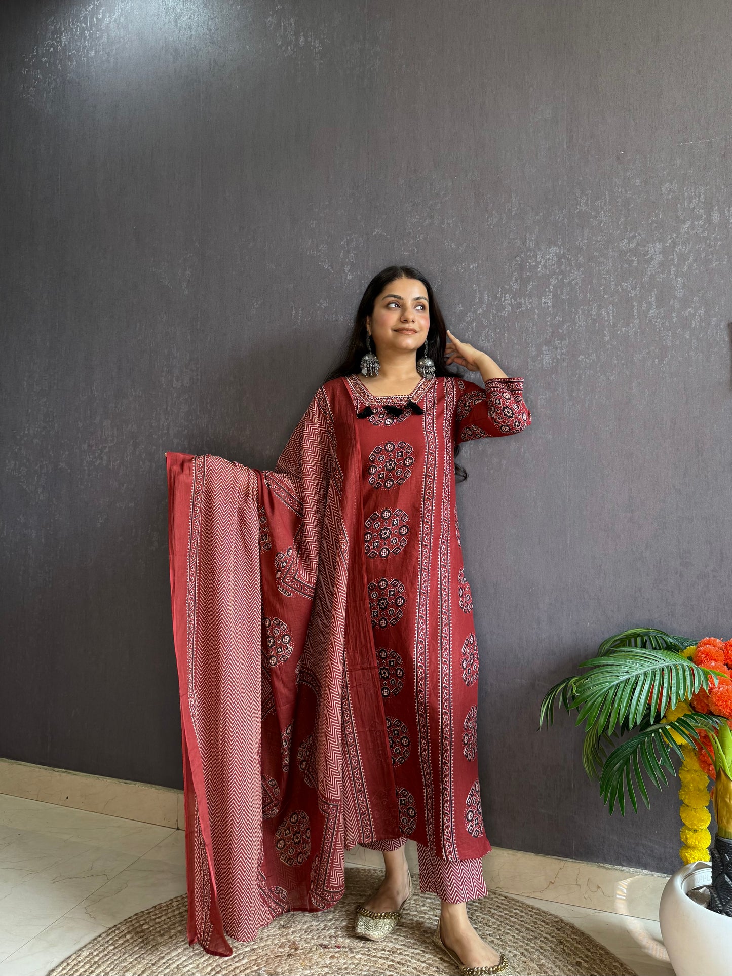 Pure cotton ajrakh print suit set
