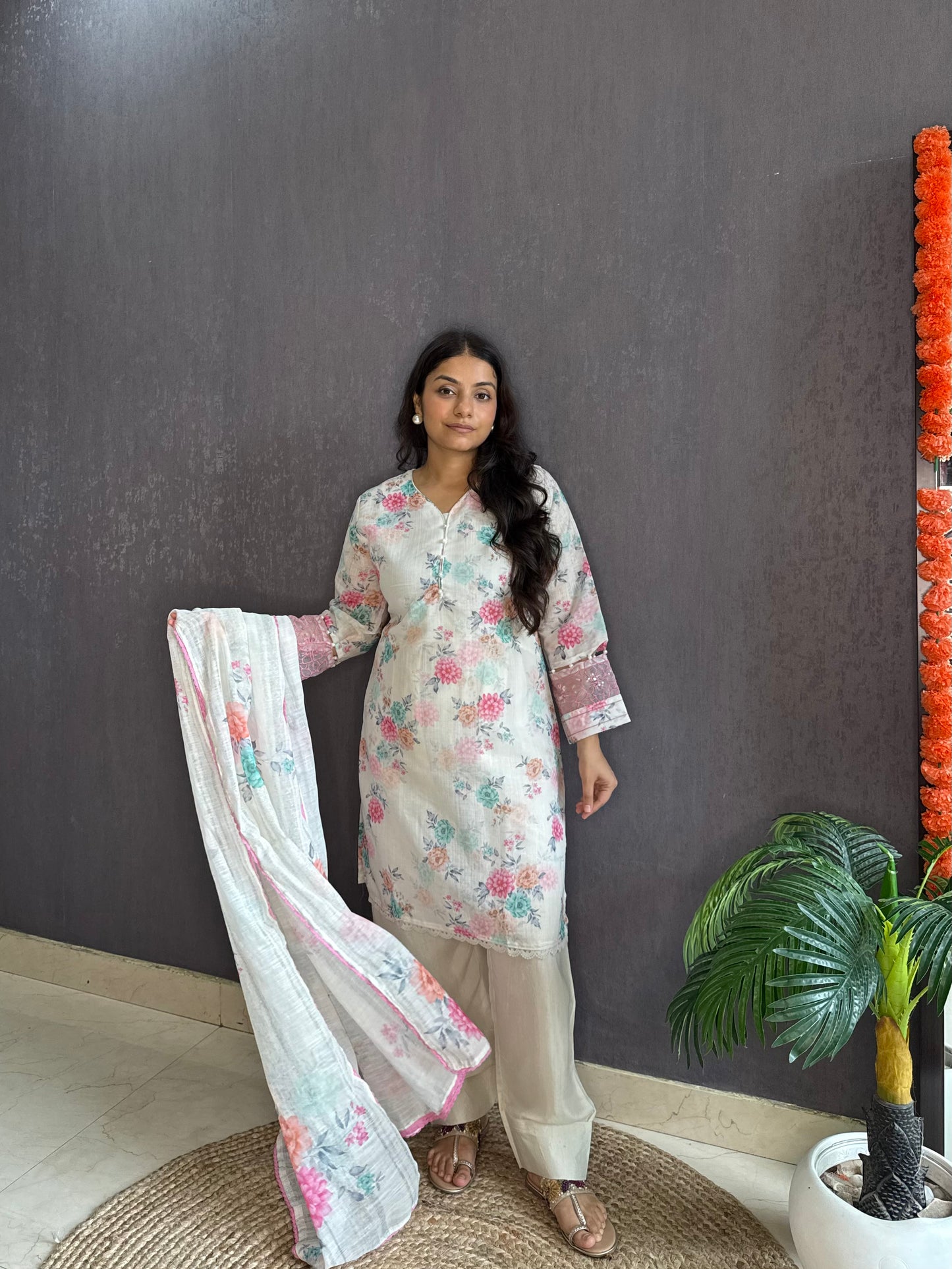Linen cotton printed farshi kurta set