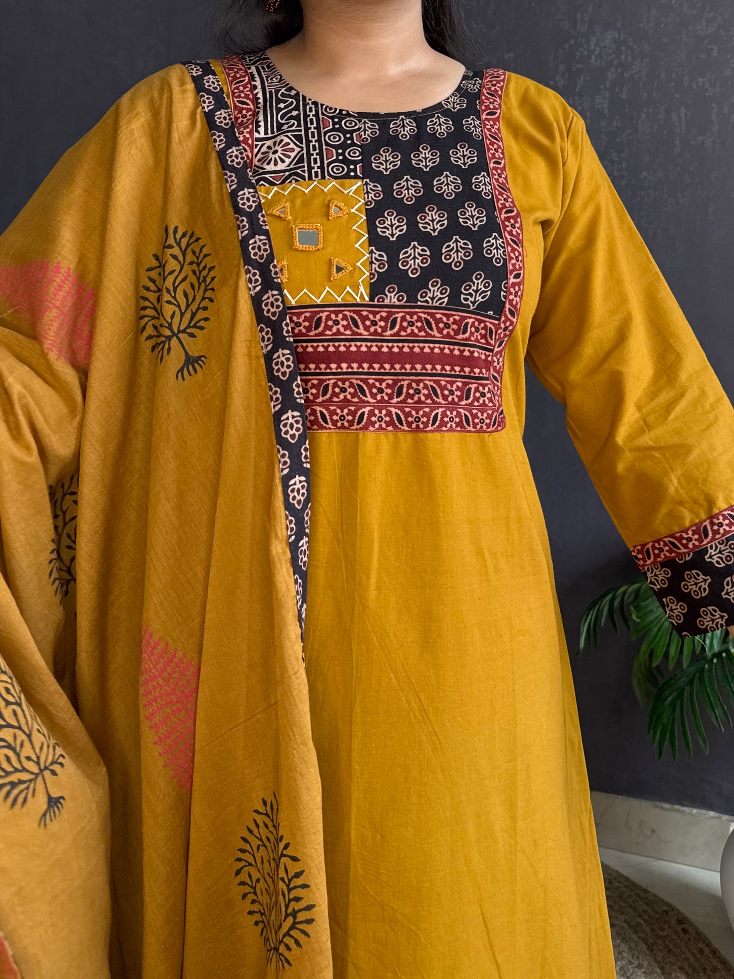 Mirror ajrakh A line suit set