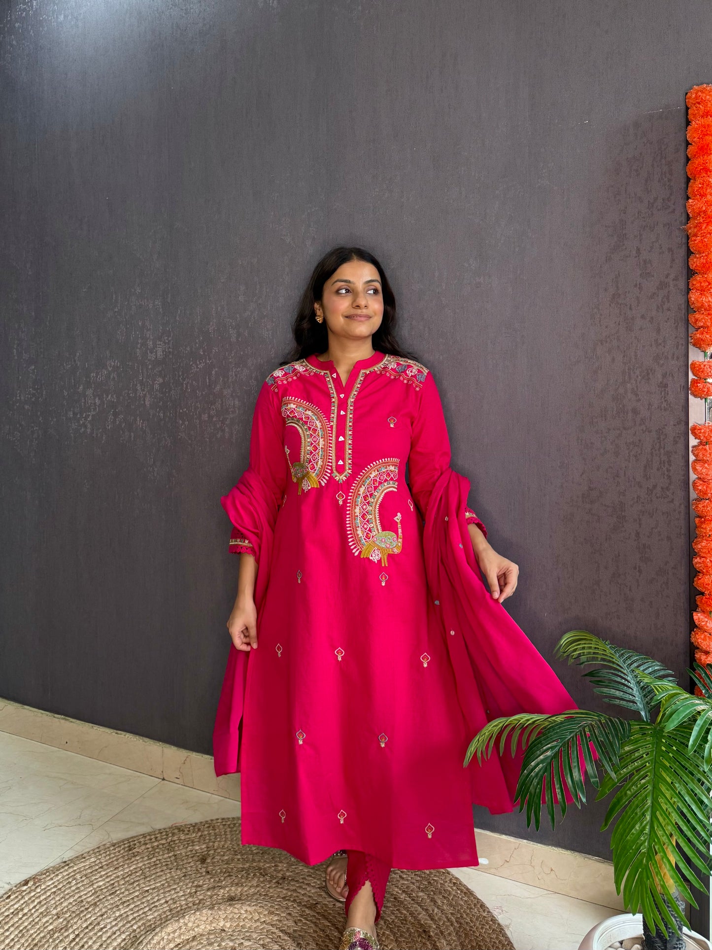 Pure cotton tulip pants peacock suit set