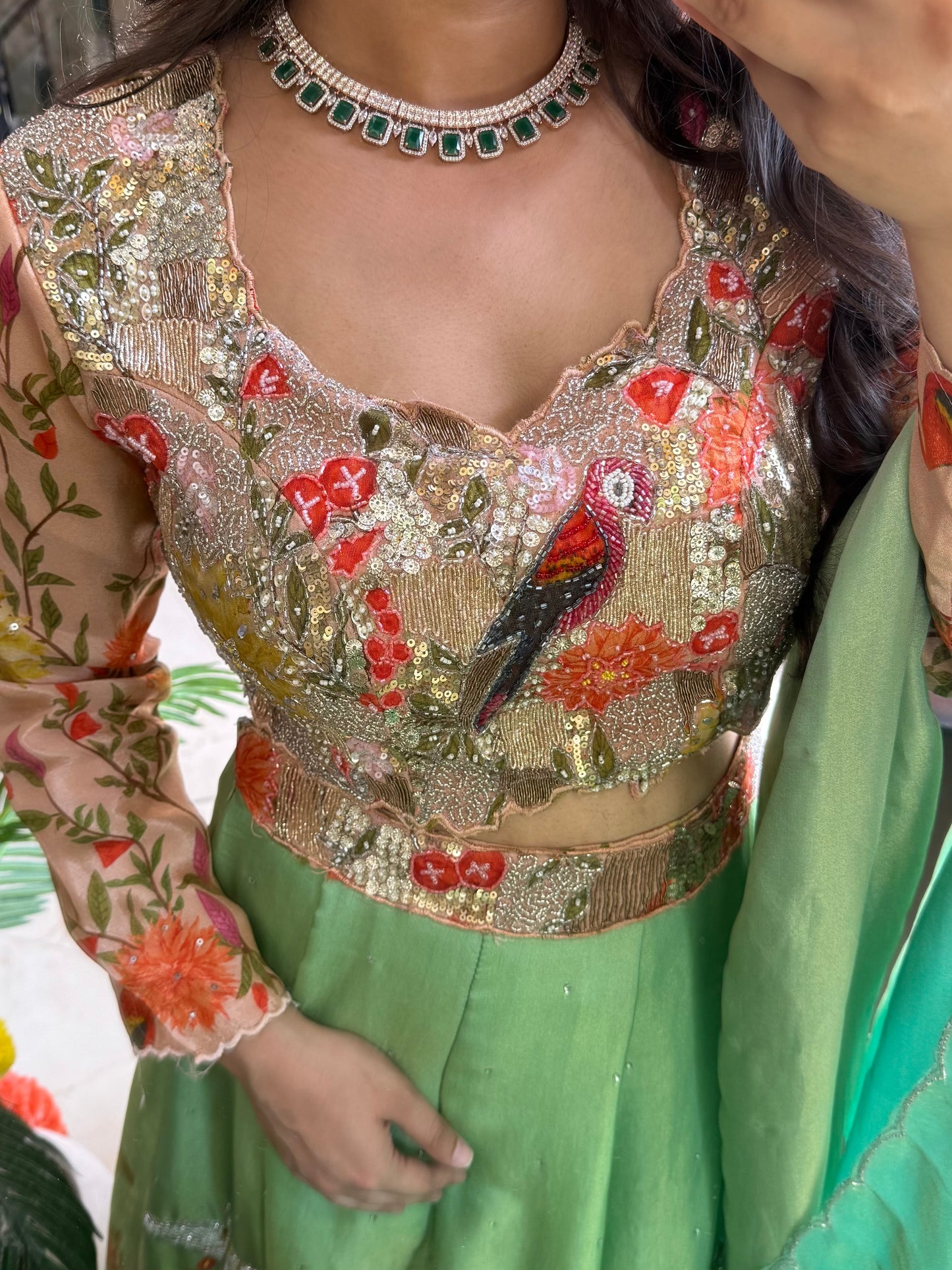 Handwork birds ombré Lehenga set