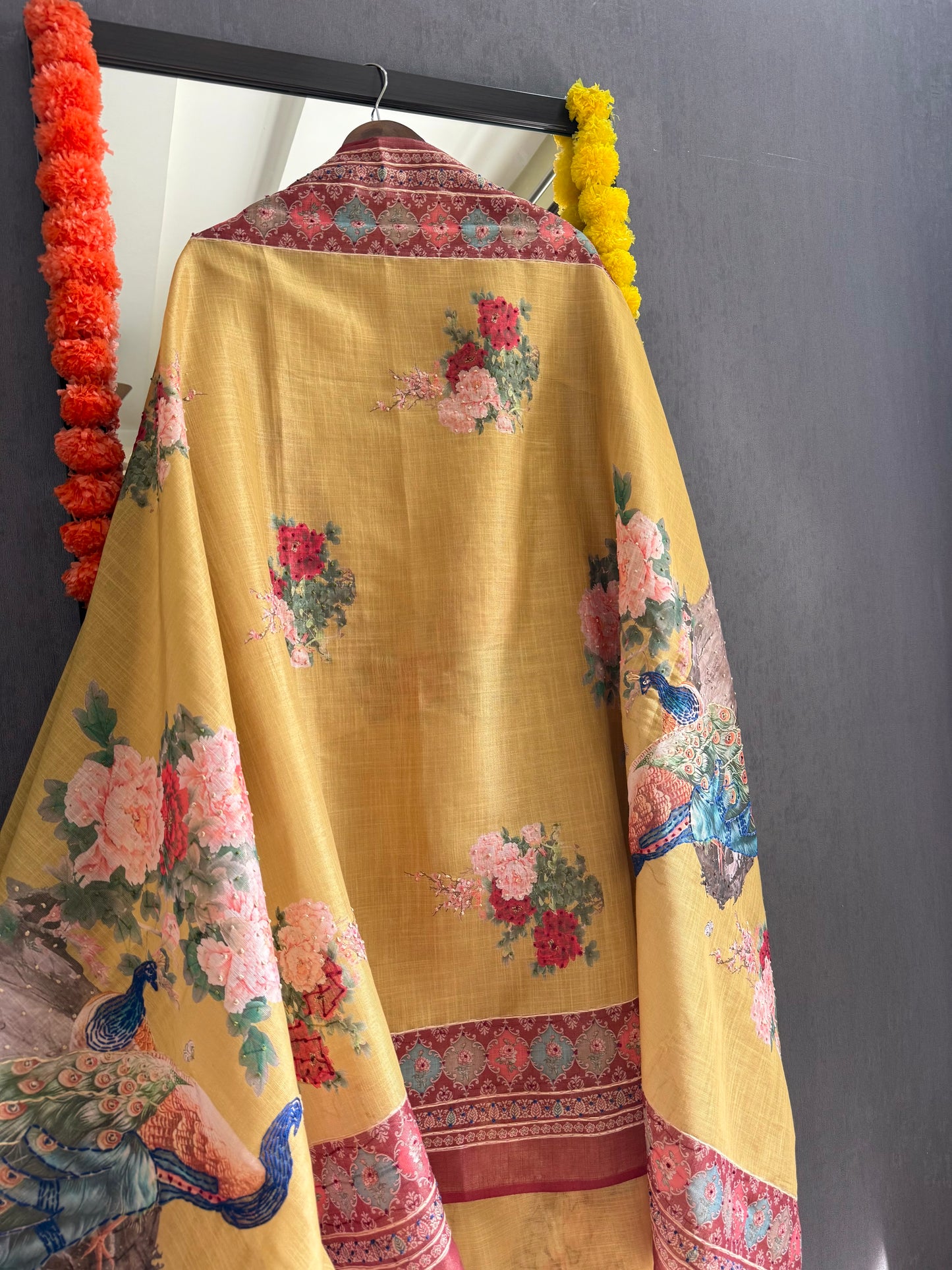 Pure linen peacock kantha work suit
