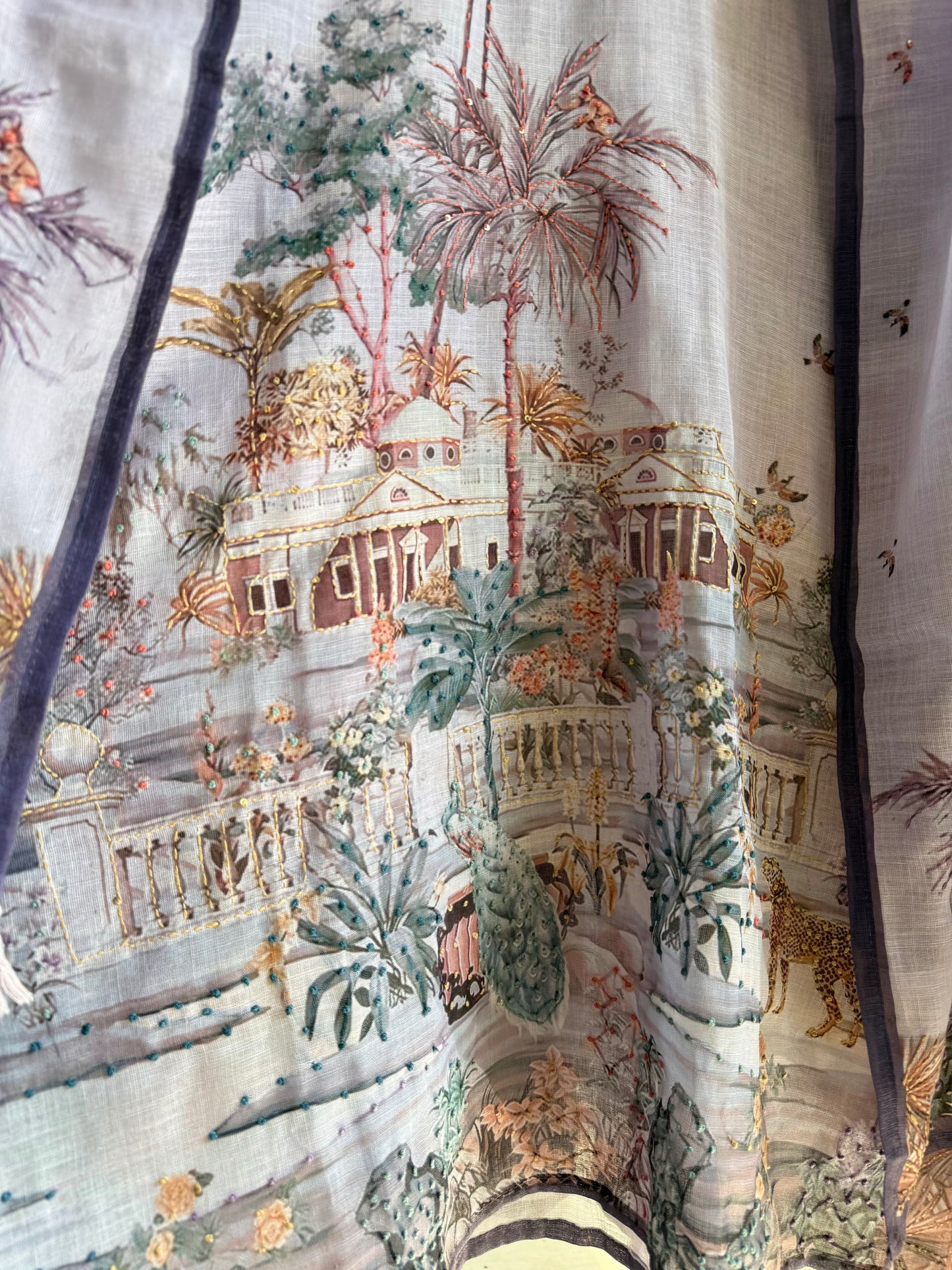 Pure linen frenchknot kantha work suit