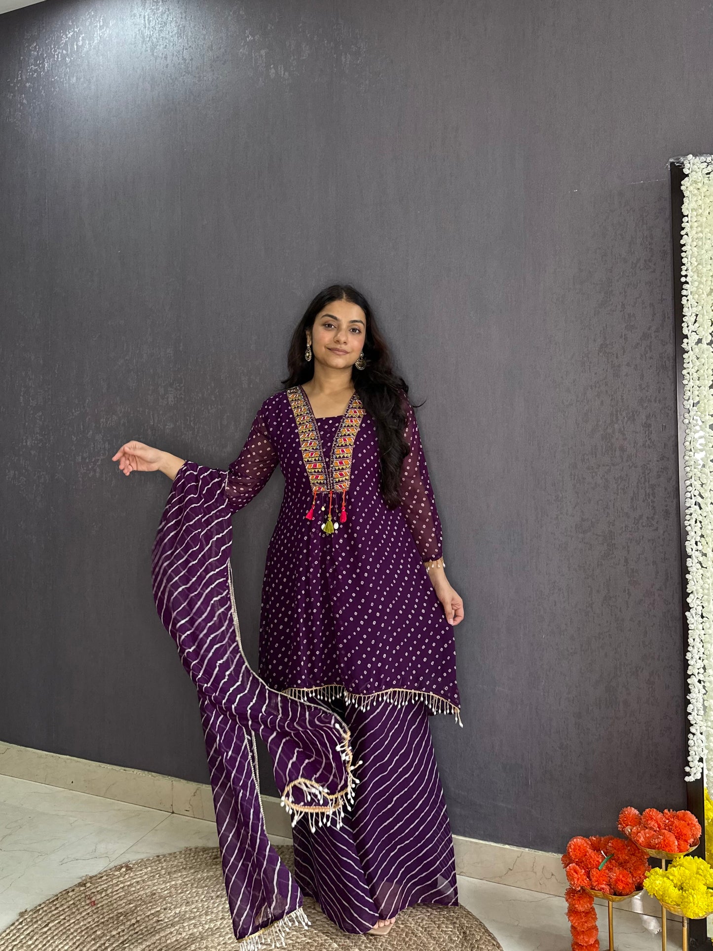 Handwork Bandhani Sharara suit