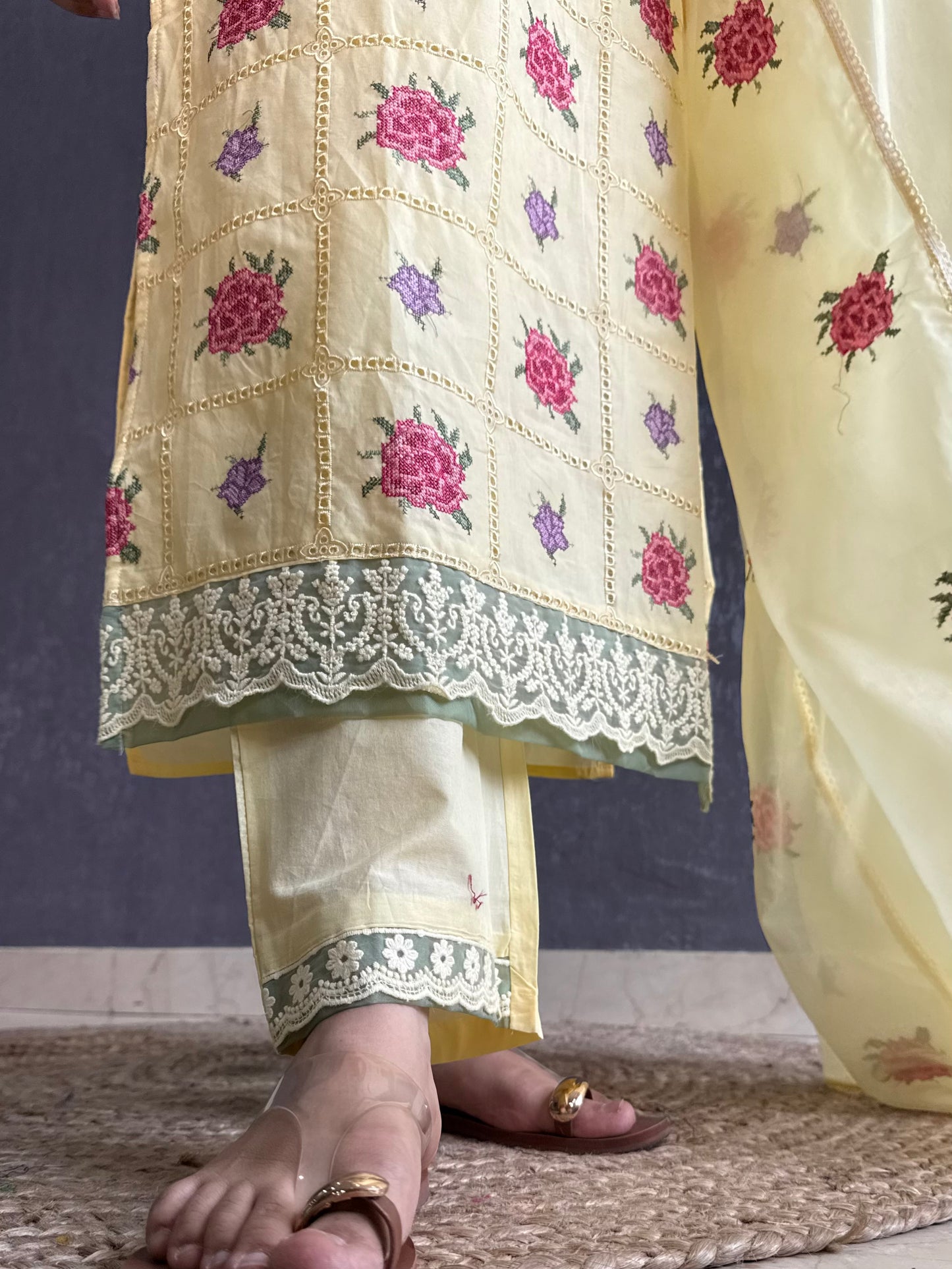 Cotton roses designer suit
