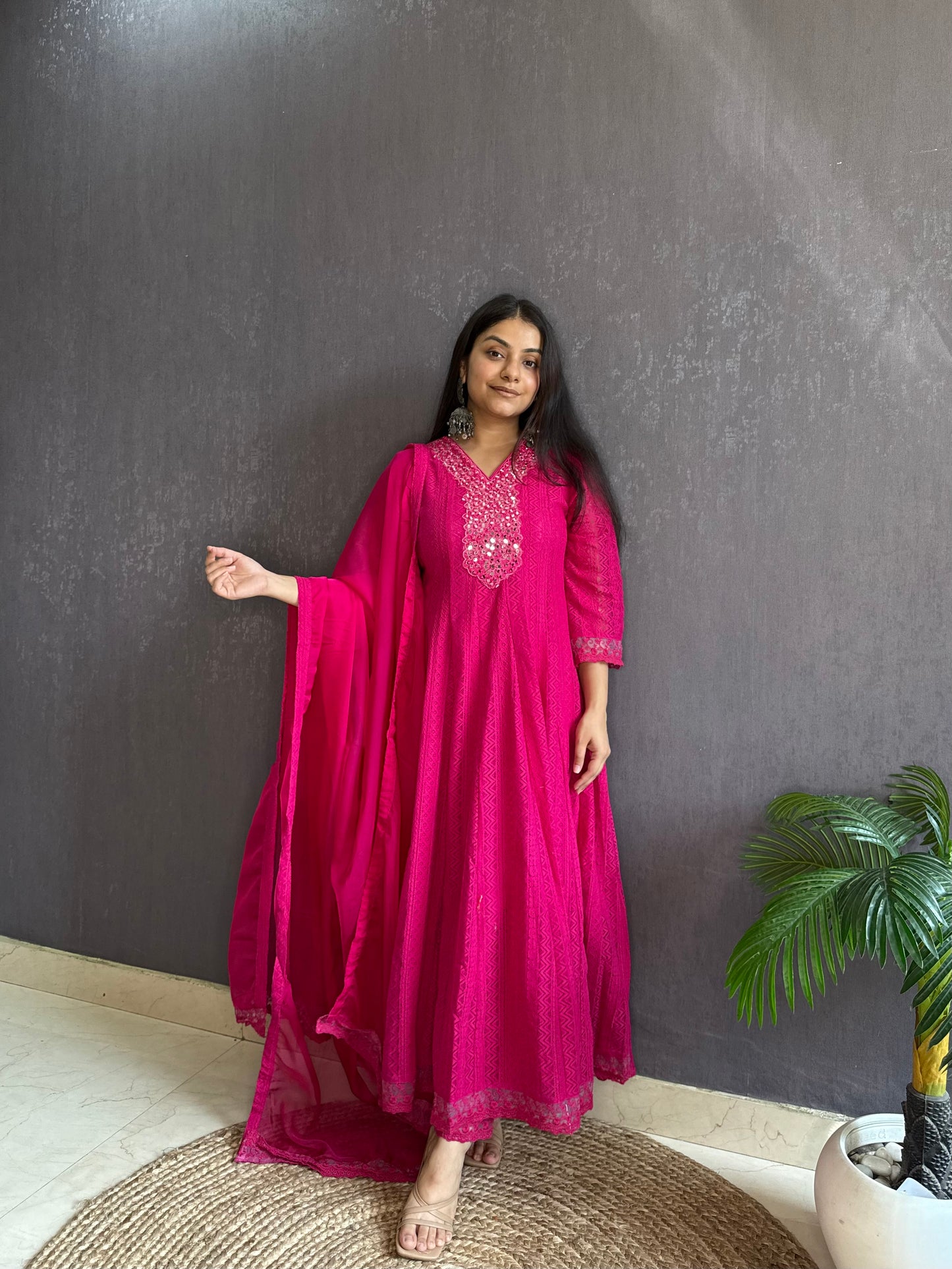 Pure cotton lace work Anarkali