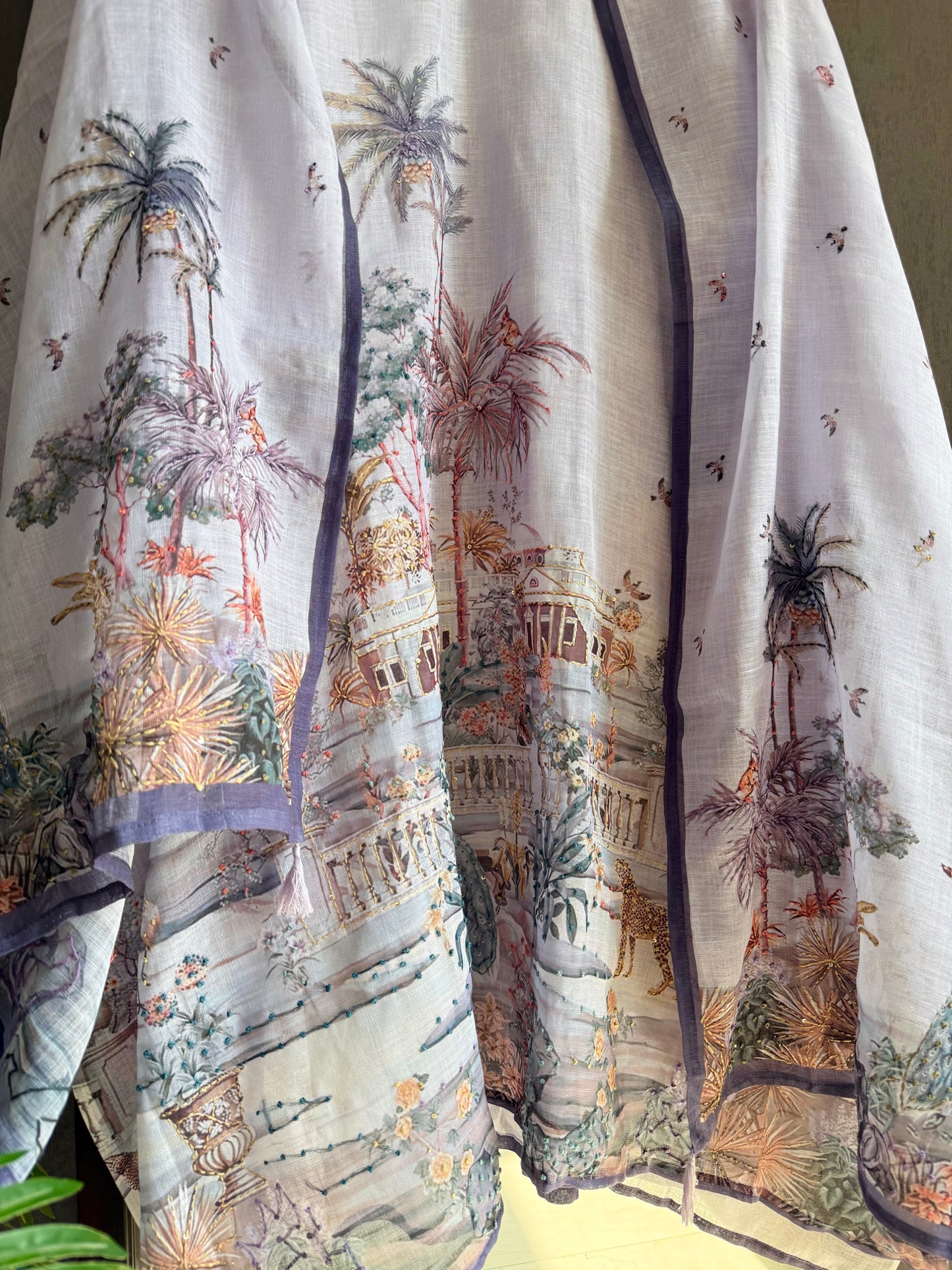 Pure linen frenchknot kantha work suit
