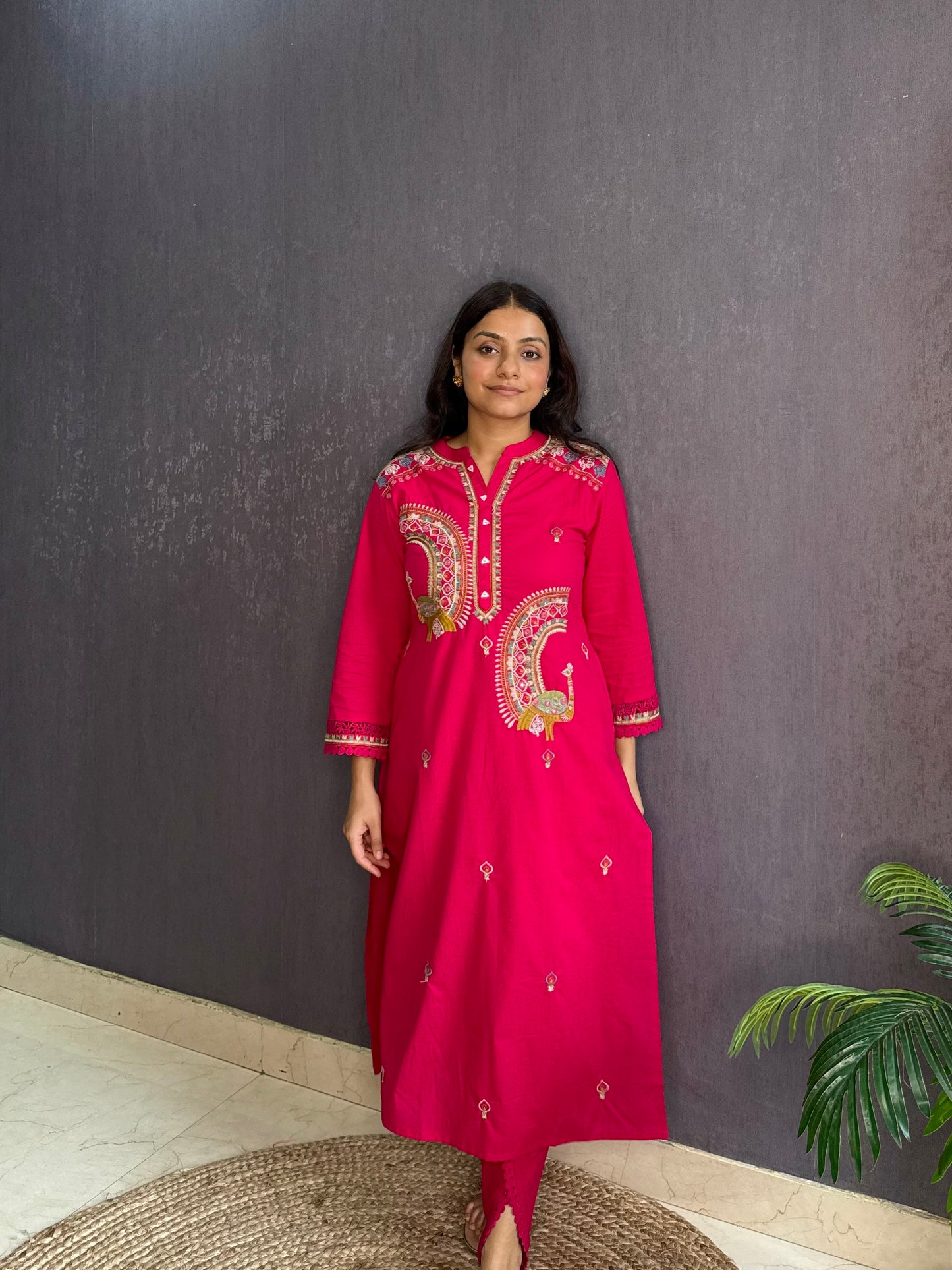 Pure cotton tulip pants peacock suit set