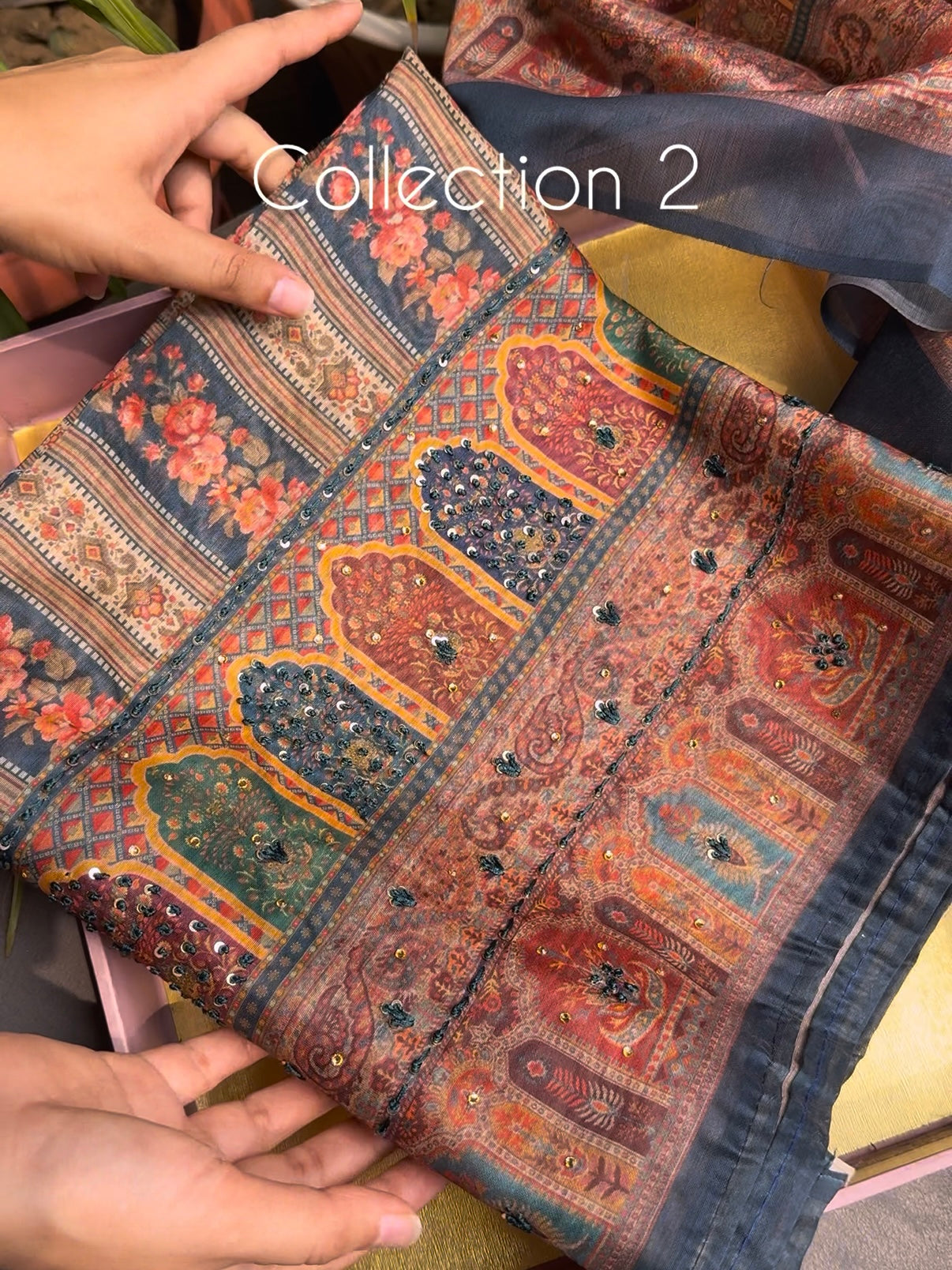 Maheshwari floral kantha work Unstitched suit