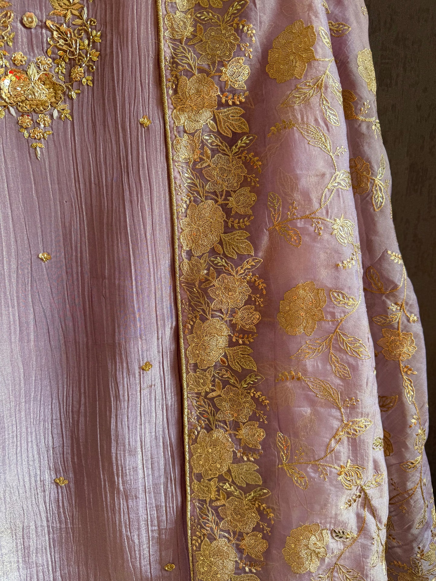 Luxurious crush tissue zardozi embroidered suit