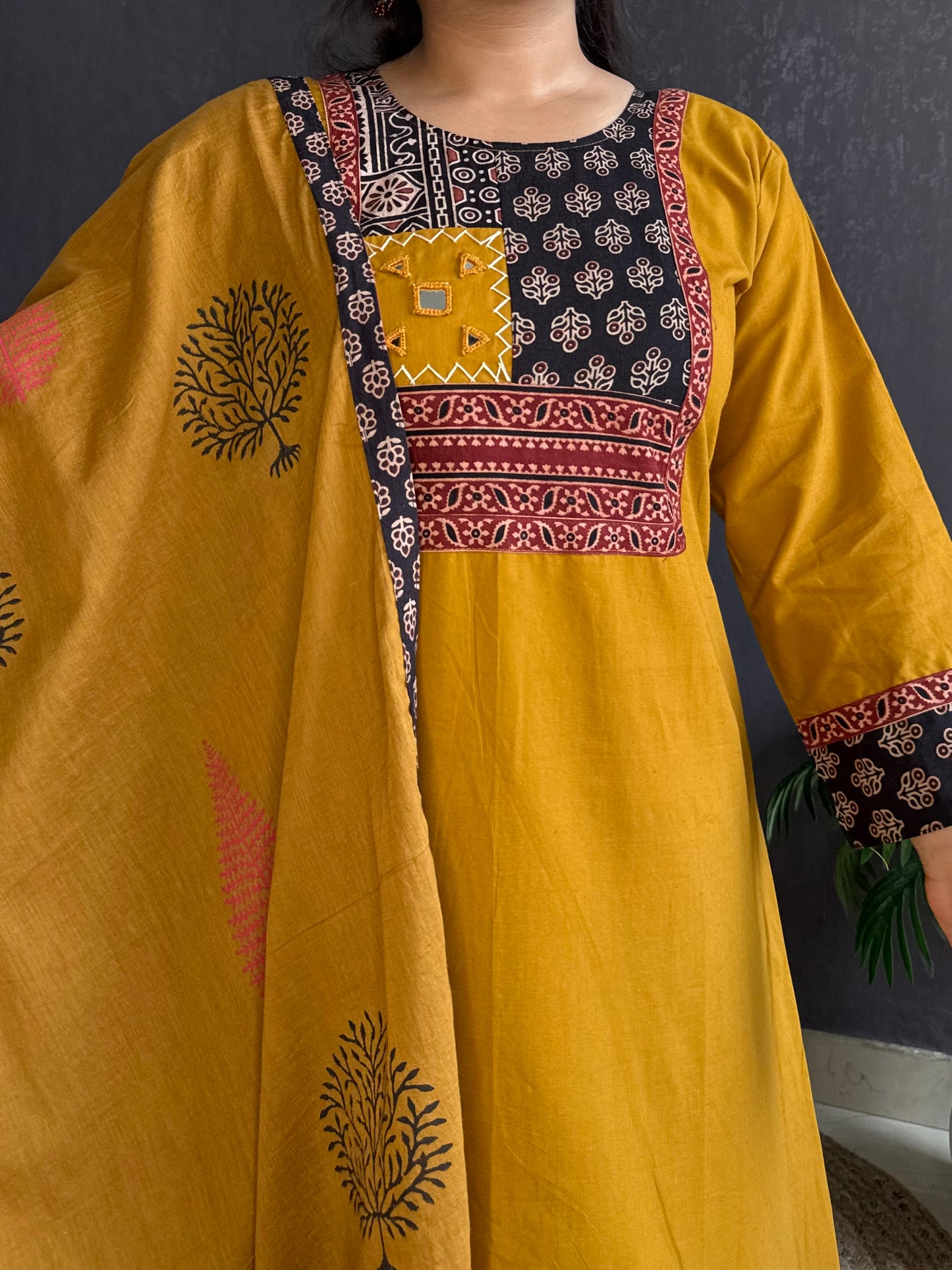Mirror ajrakh A line suit set