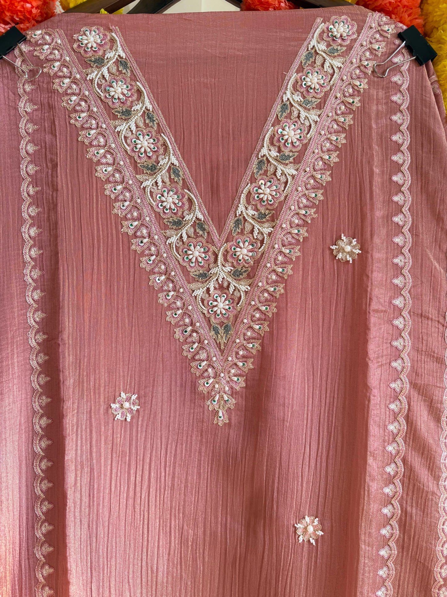 Crush tissue kashmiri aari work suit